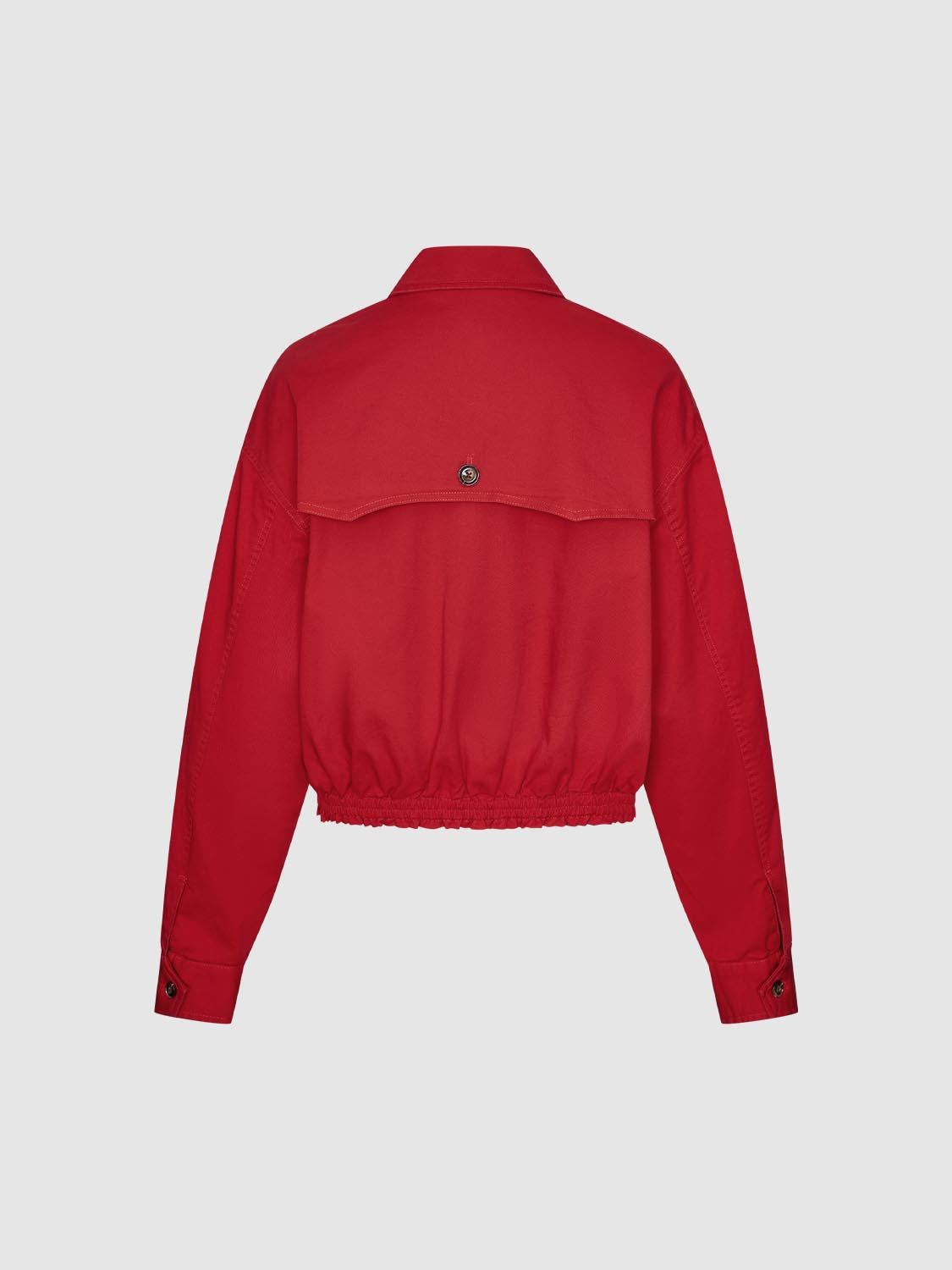 Cropped Zip Front Gathered Hem Long Sleeve Cotton Jacket