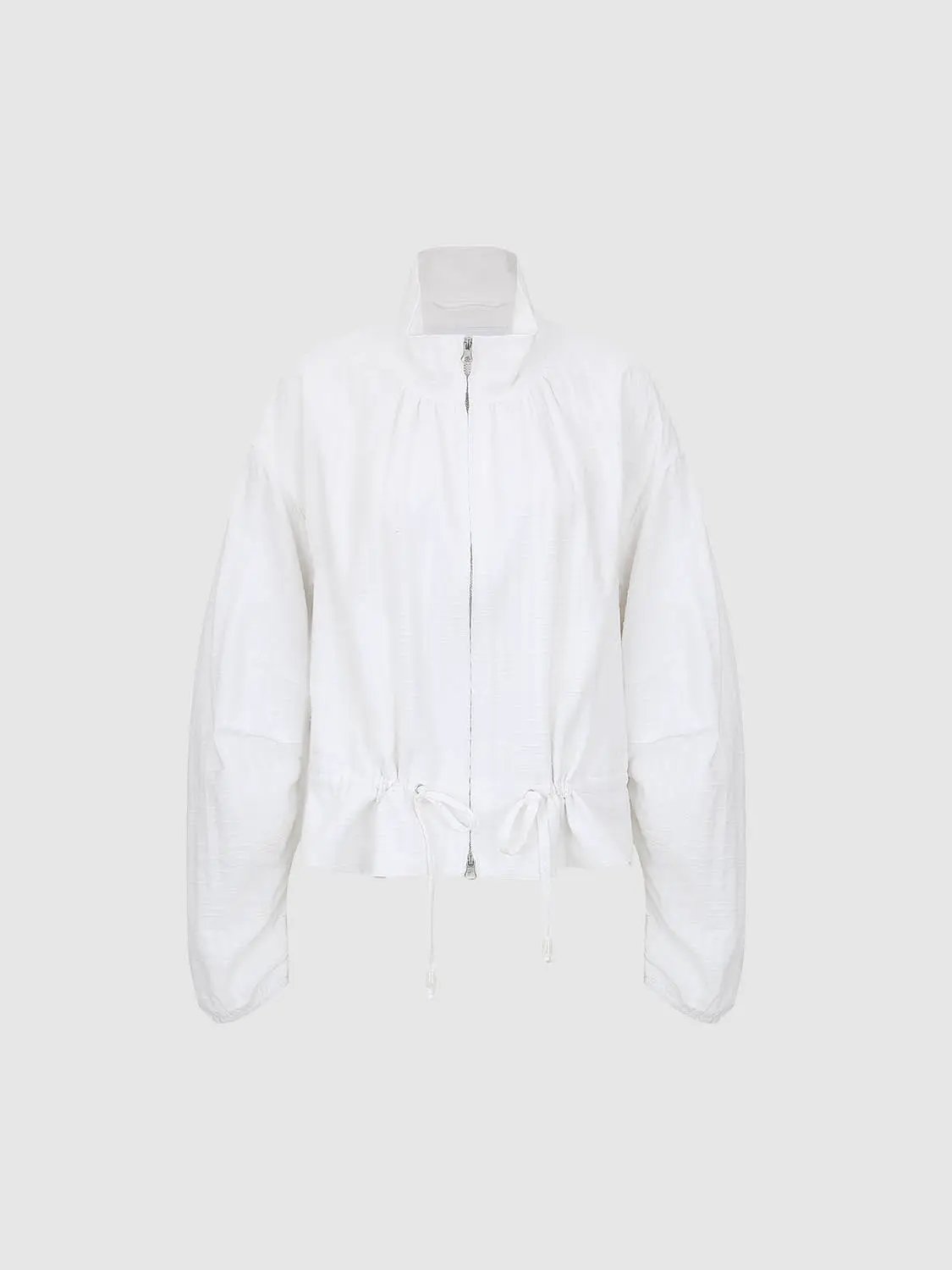 Stand Collar Zip Front Drawstring Hem Jacket