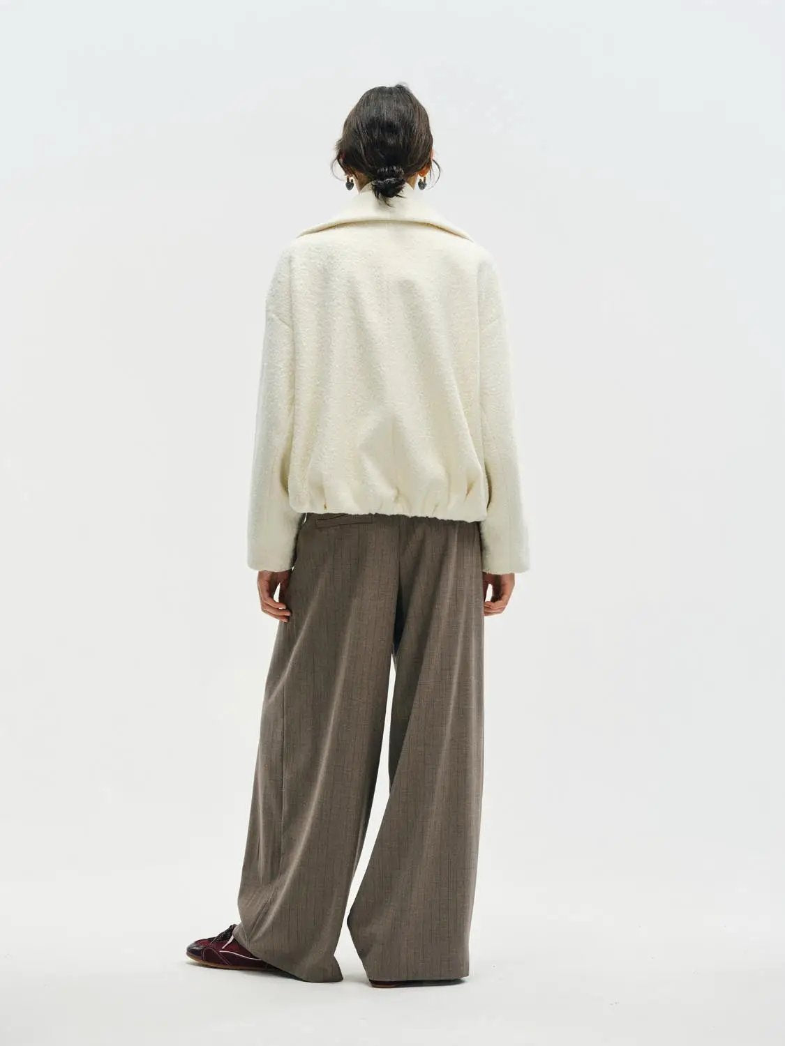 Textured Wide Collar Long Sleeve Double-Breasted Coat