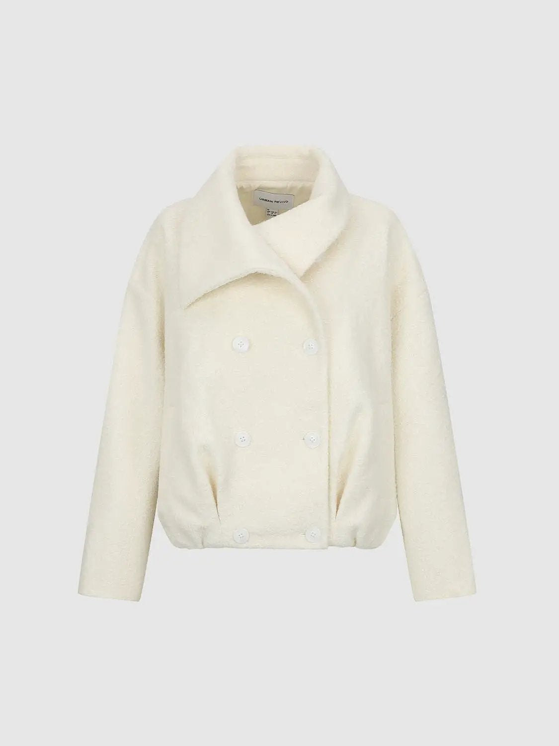 Textured Wide Collar Long Sleeve Double-Breasted Coat