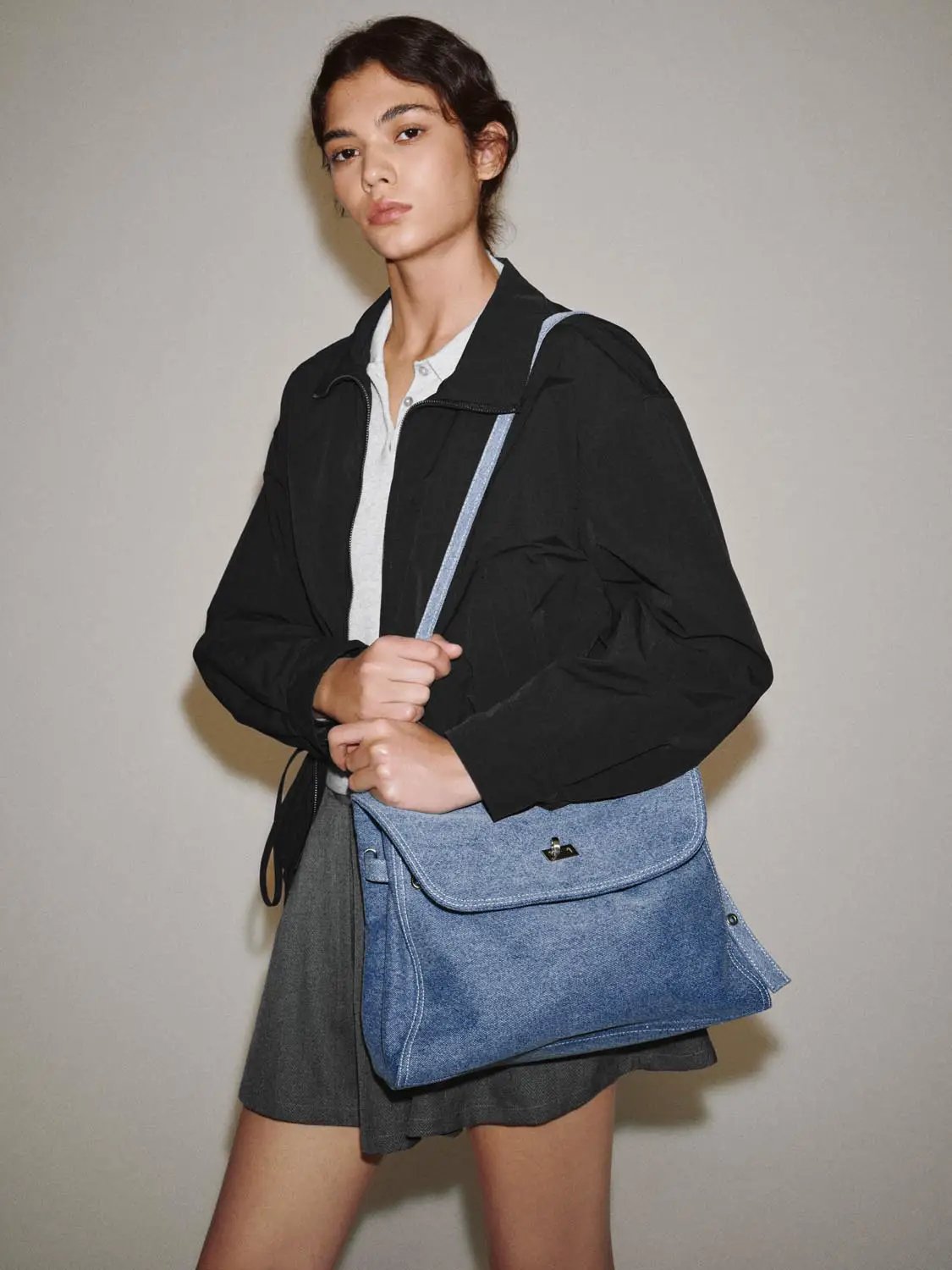 Zip Front Drawstring Ruffle Long Sleeve Jacket