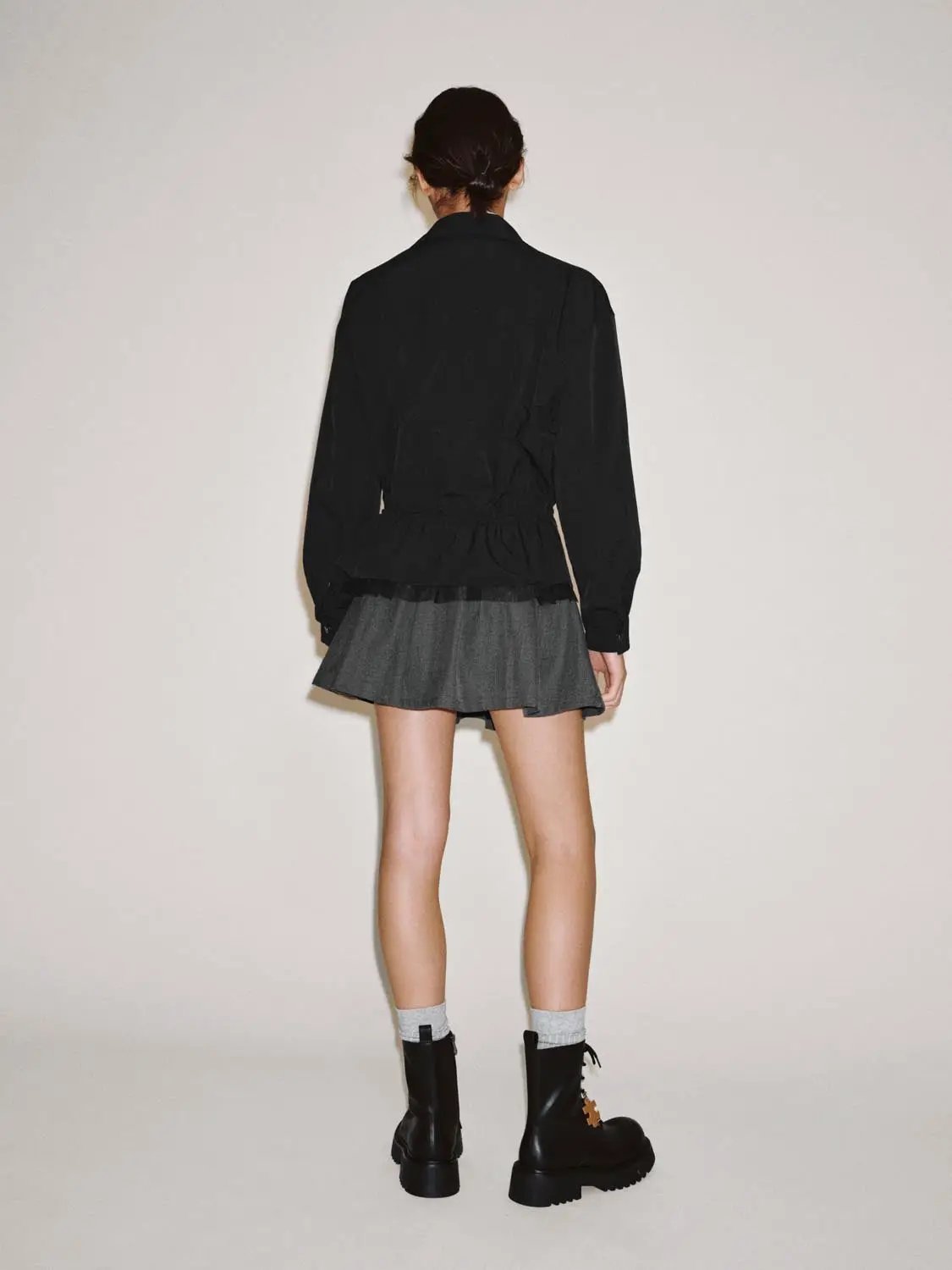 Zip Front Drawstring Ruffle Long Sleeve Jacket