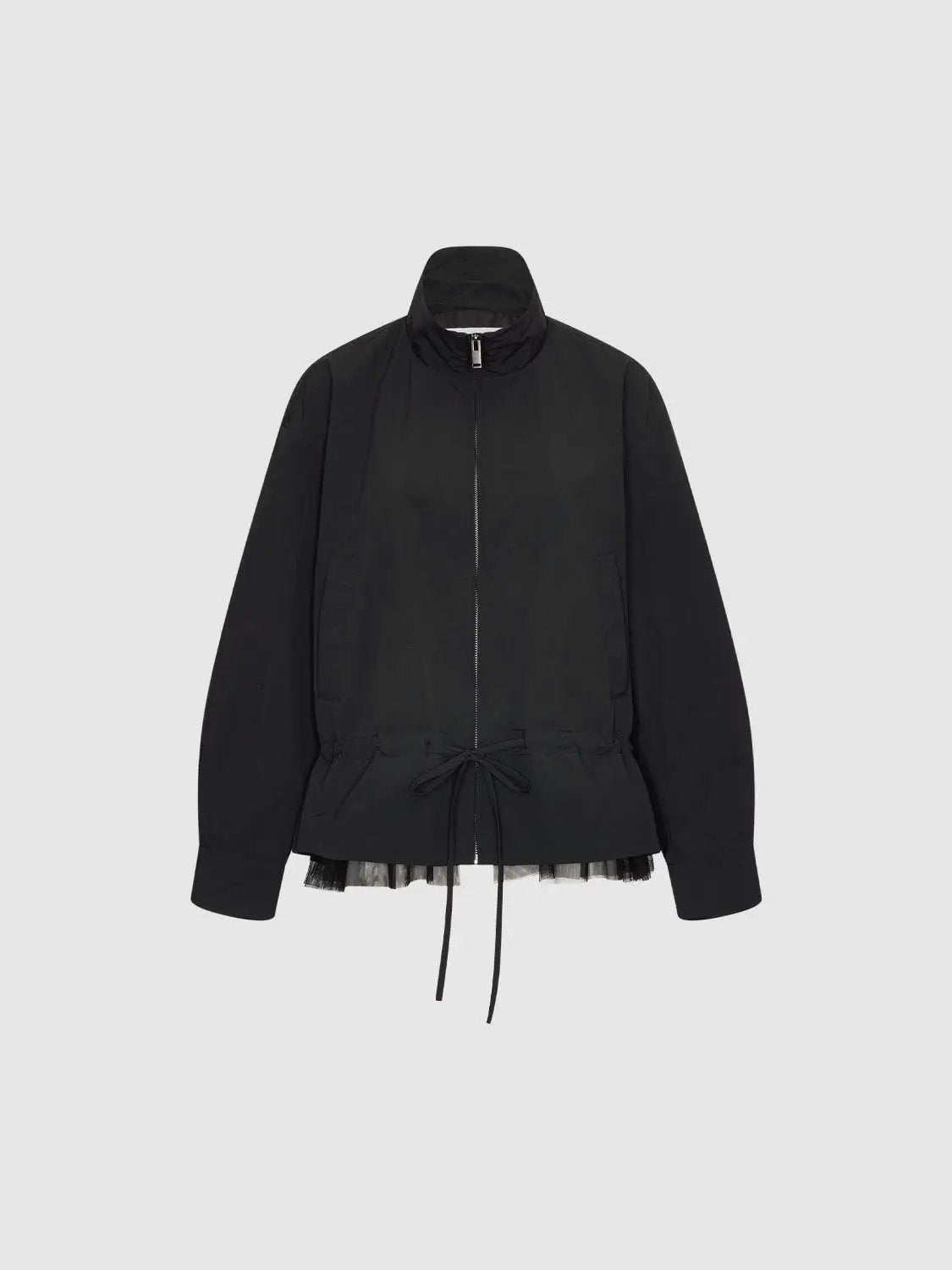 Zip Front Drawstring Ruffle Long Sleeve Jacket