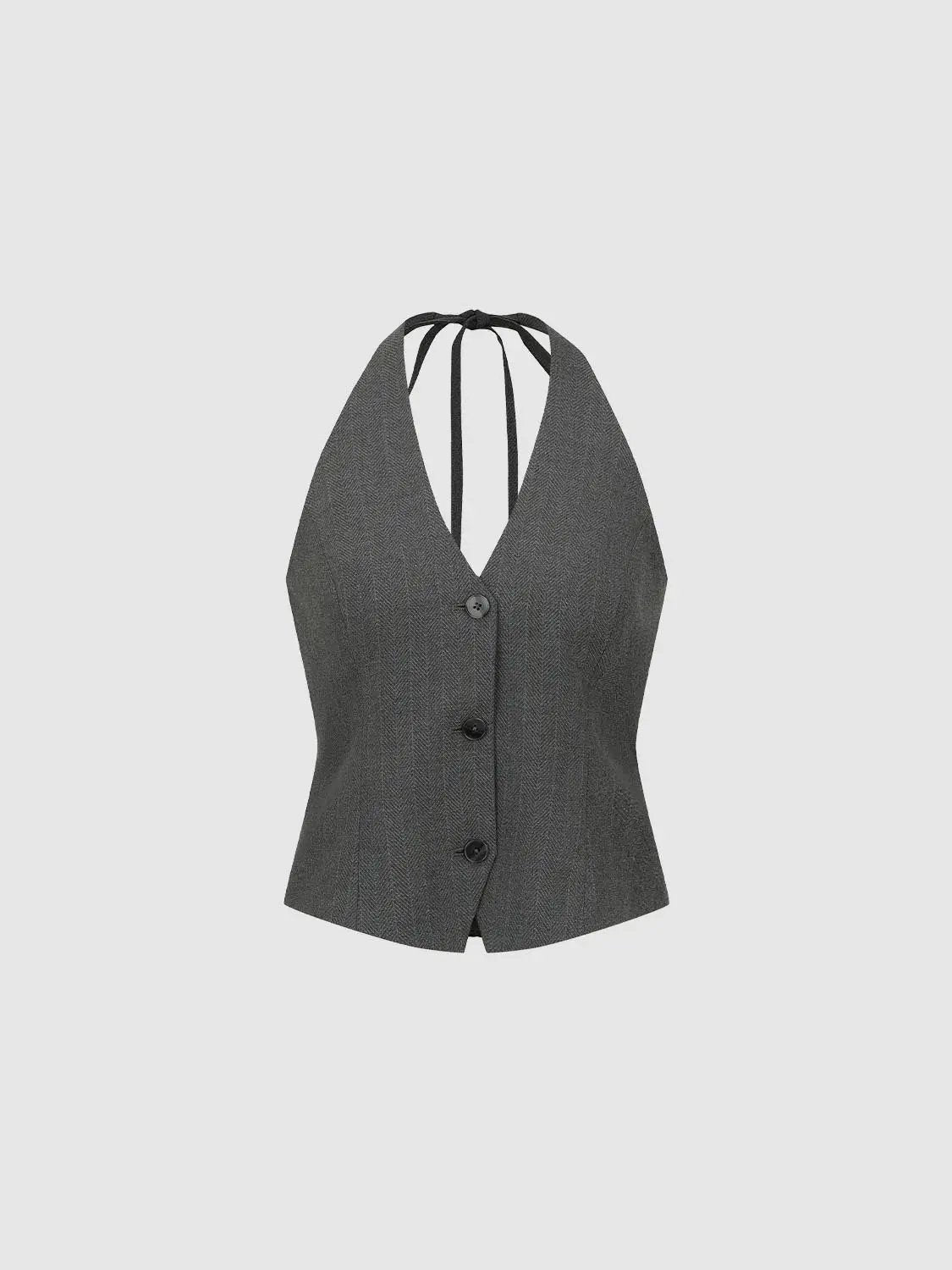 Textured Deep V Waist Detail Vest