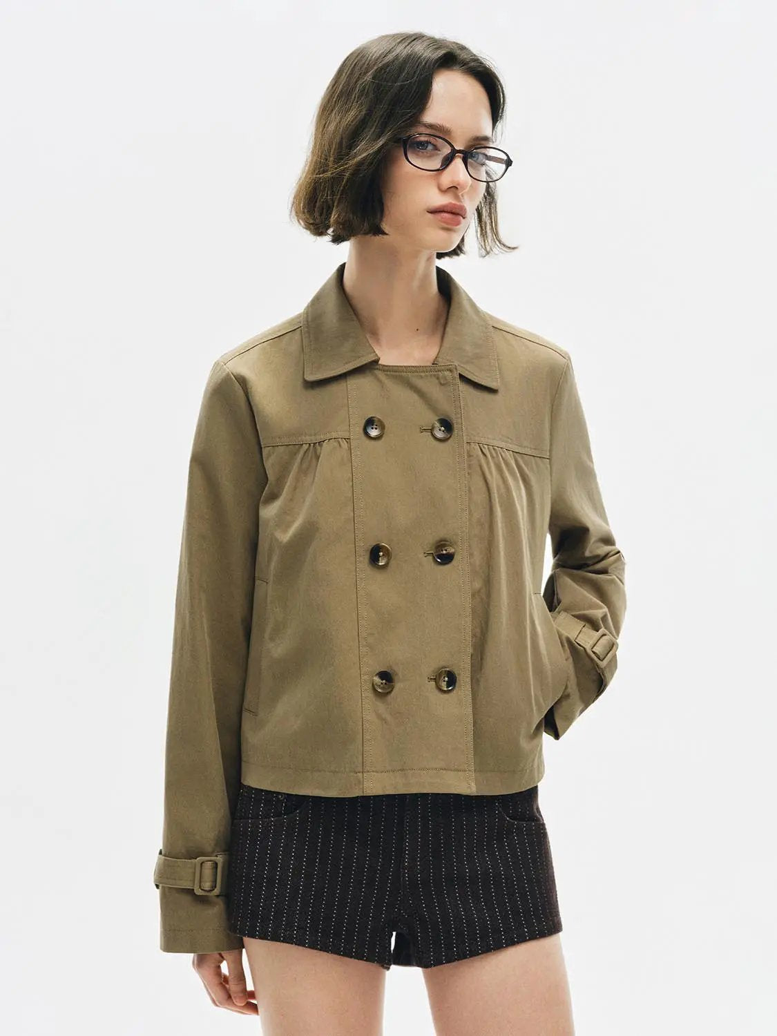 Double Breasted Long Sleeve Cotton Blend Trench Coat