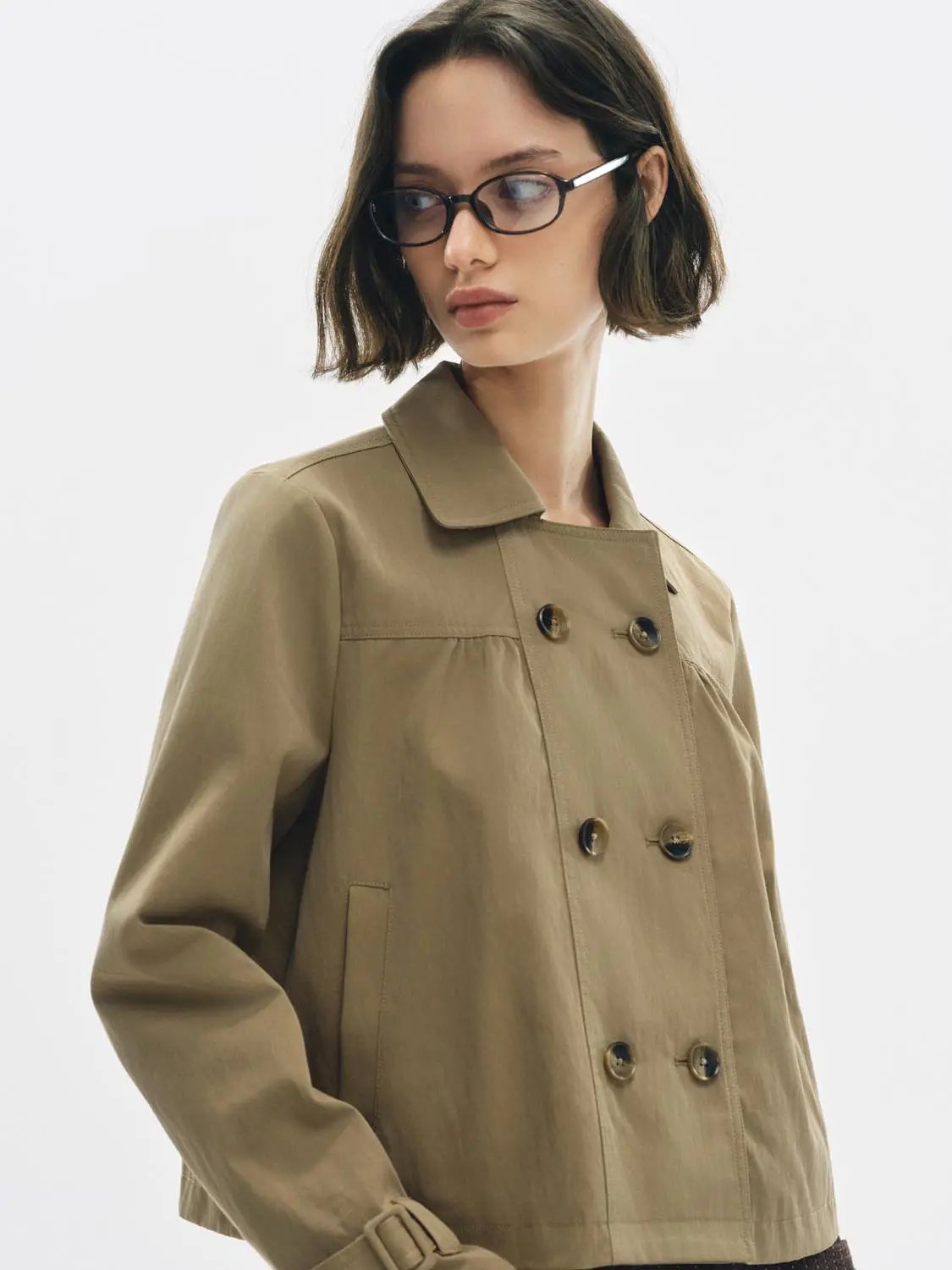 Double Breasted Long Sleeve Cotton Blend Trench Coat