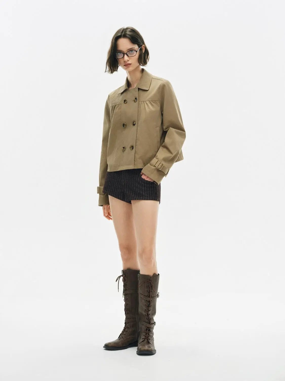 Double Breasted Long Sleeve Cotton Blend Trench Coat