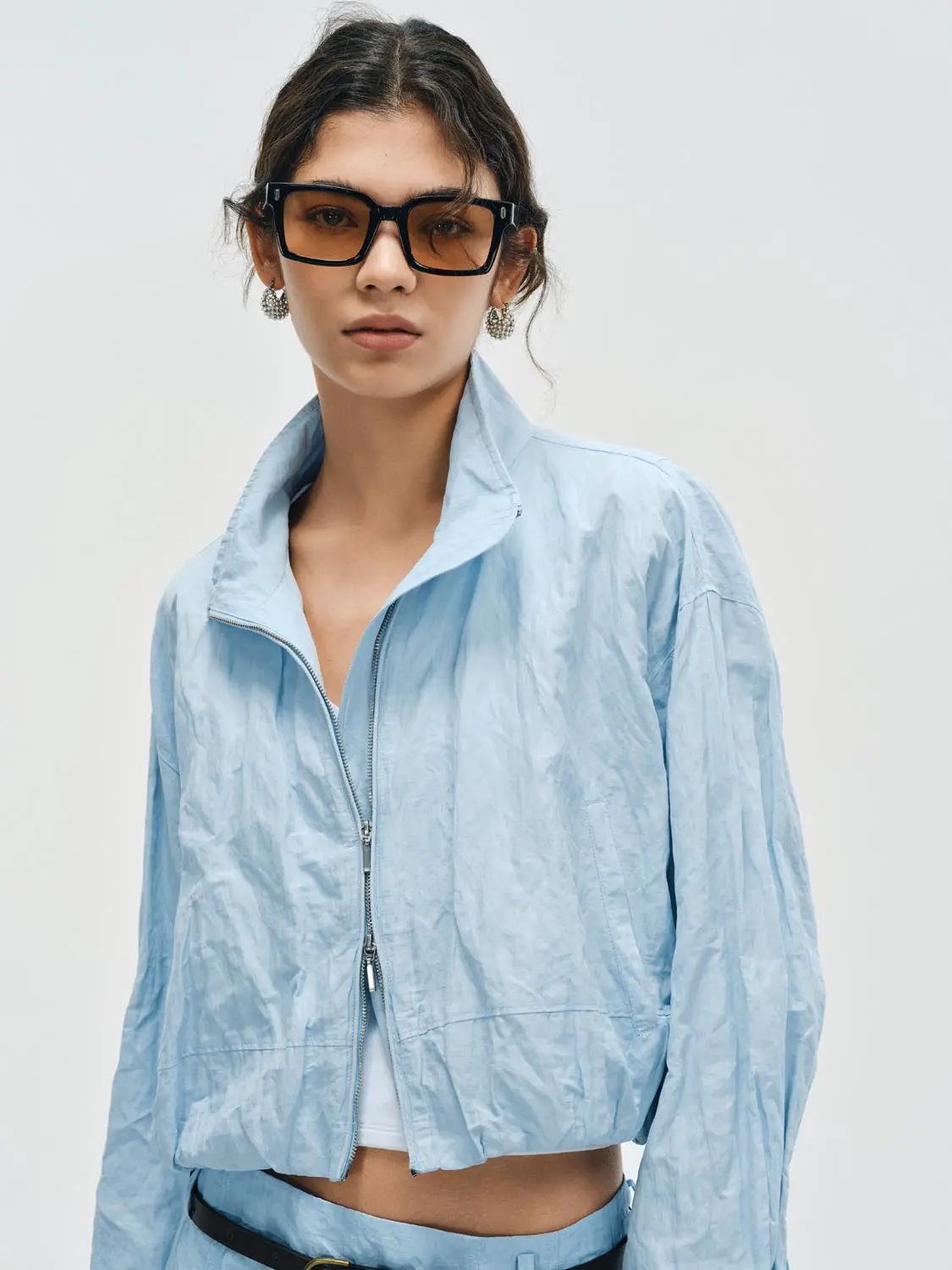 Zip Front Stand Collar Long Sleeve Elasticated Hem Jacket