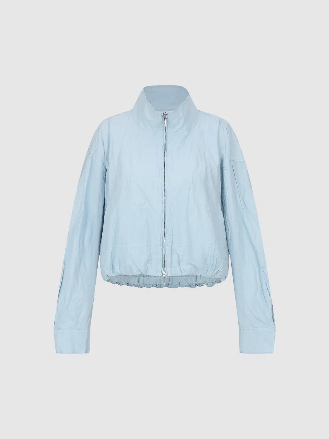Zip Front Stand Collar Long Sleeve Elasticated Hem Jacket