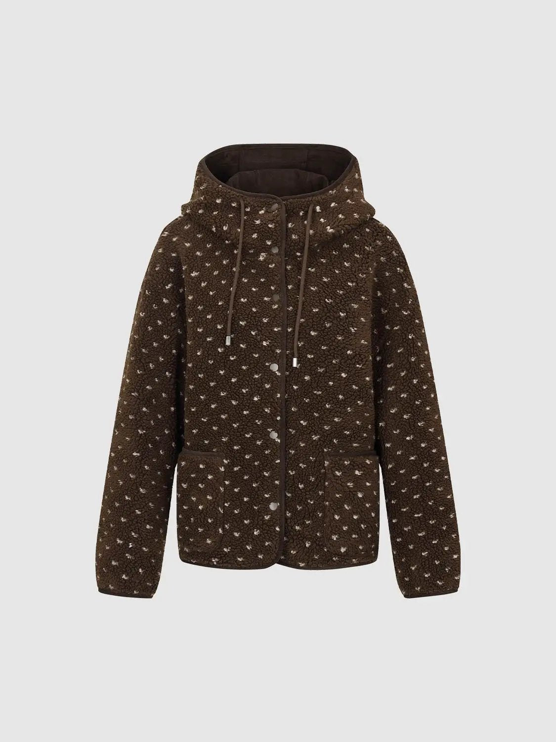 Hooded Textured Button Front Long Sleeve Printed Jacket