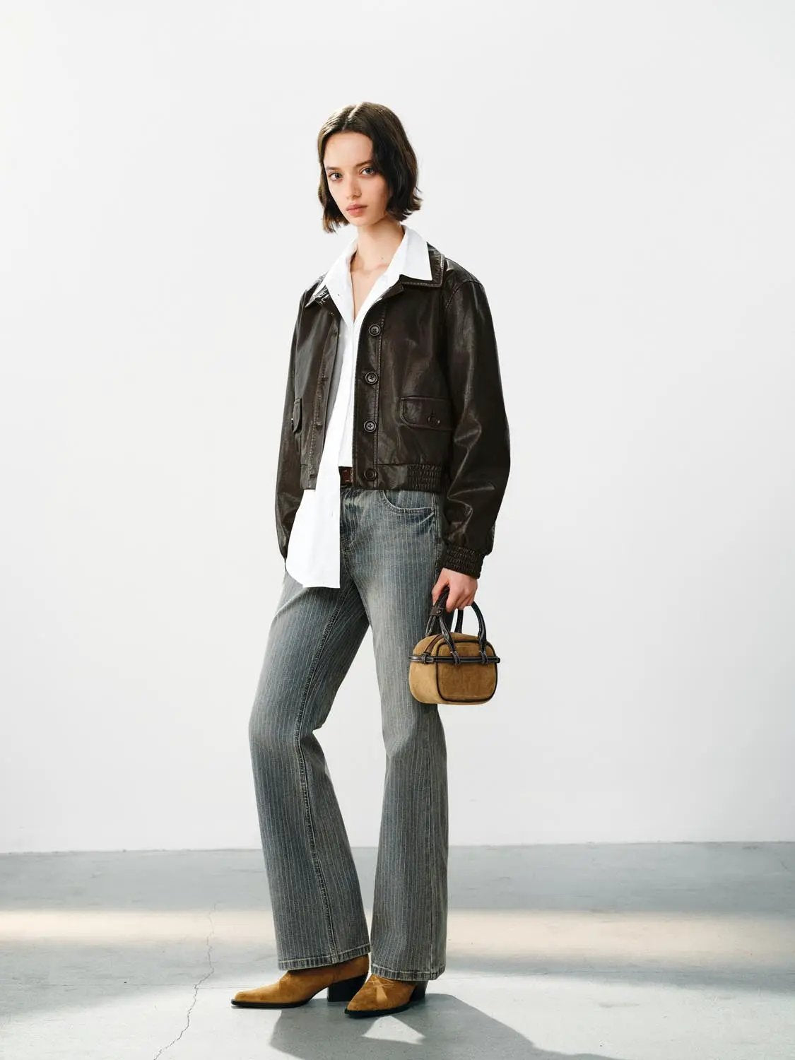 Button Front Elastic Hem Long Sleeve Jacket