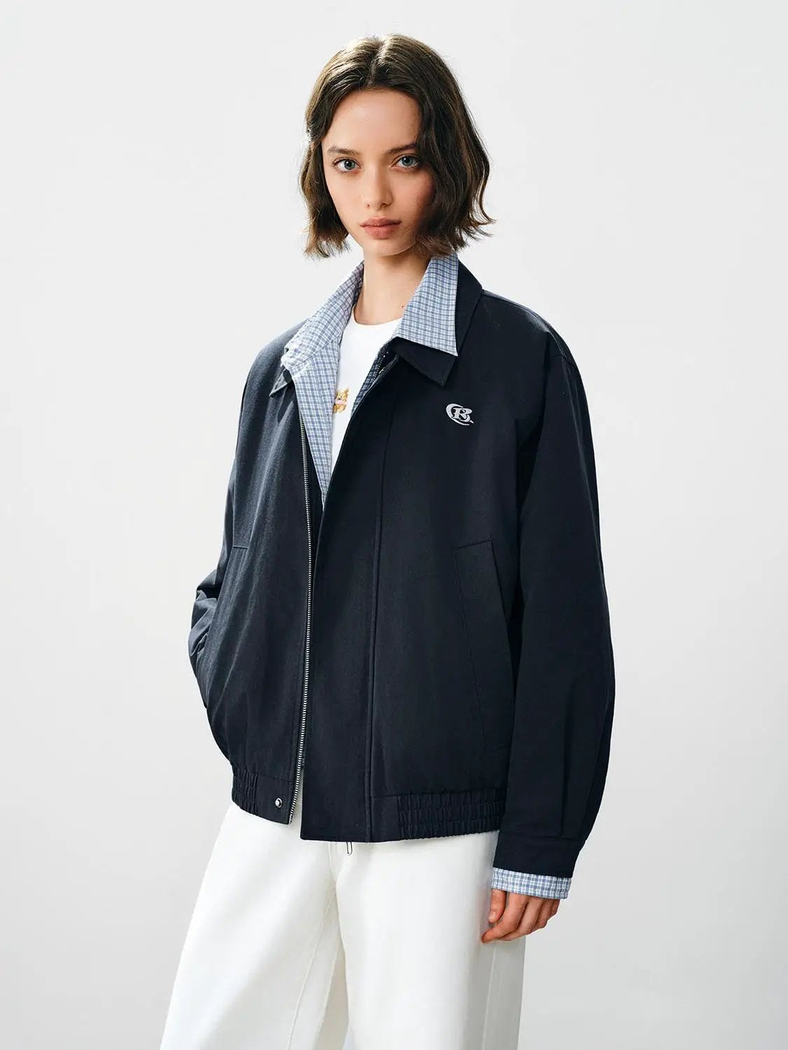 Checked Shirt Collar Cotton Long Sleeve Jacket