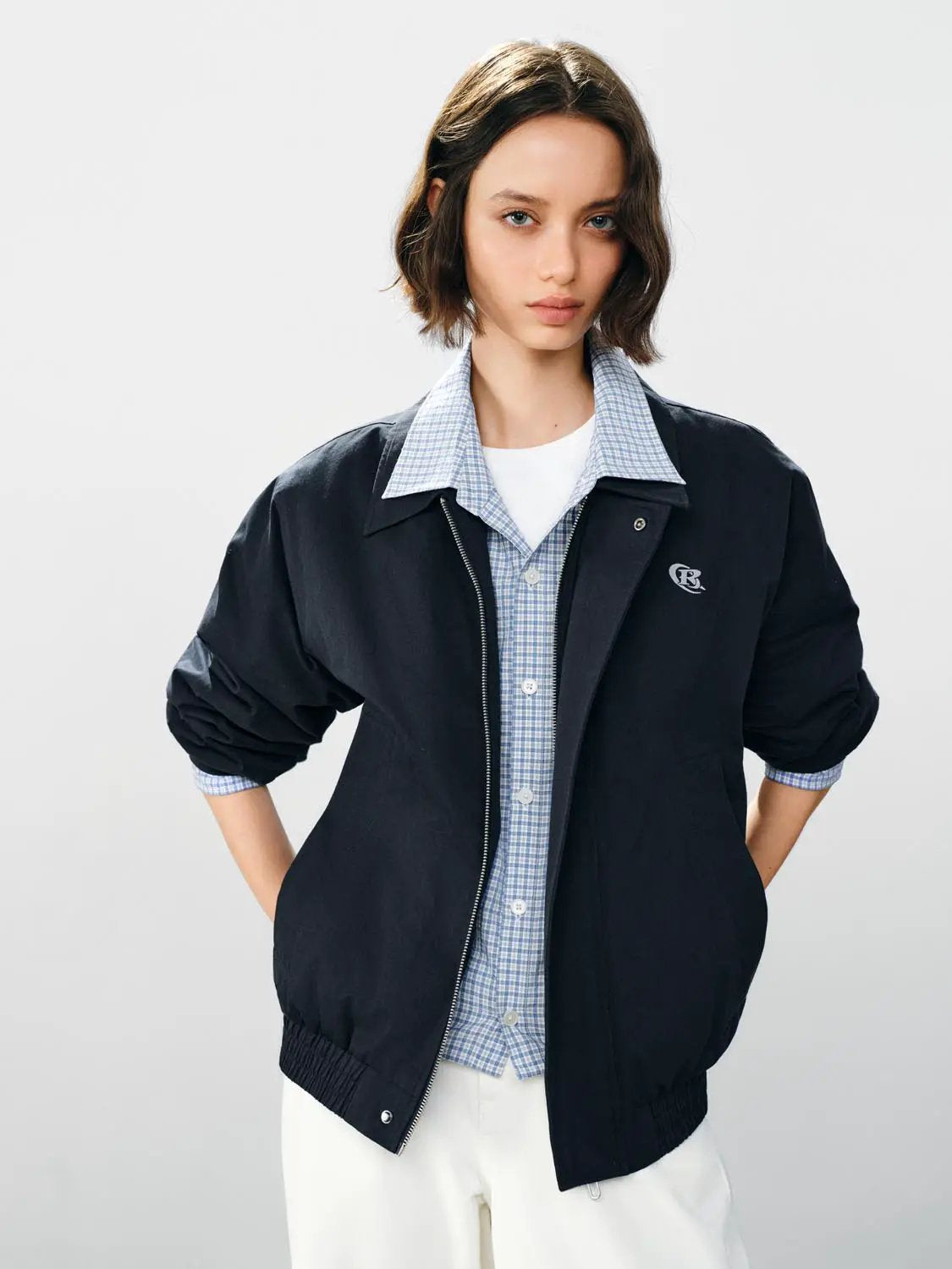 Checked Shirt Collar Cotton Long Sleeve Jacket