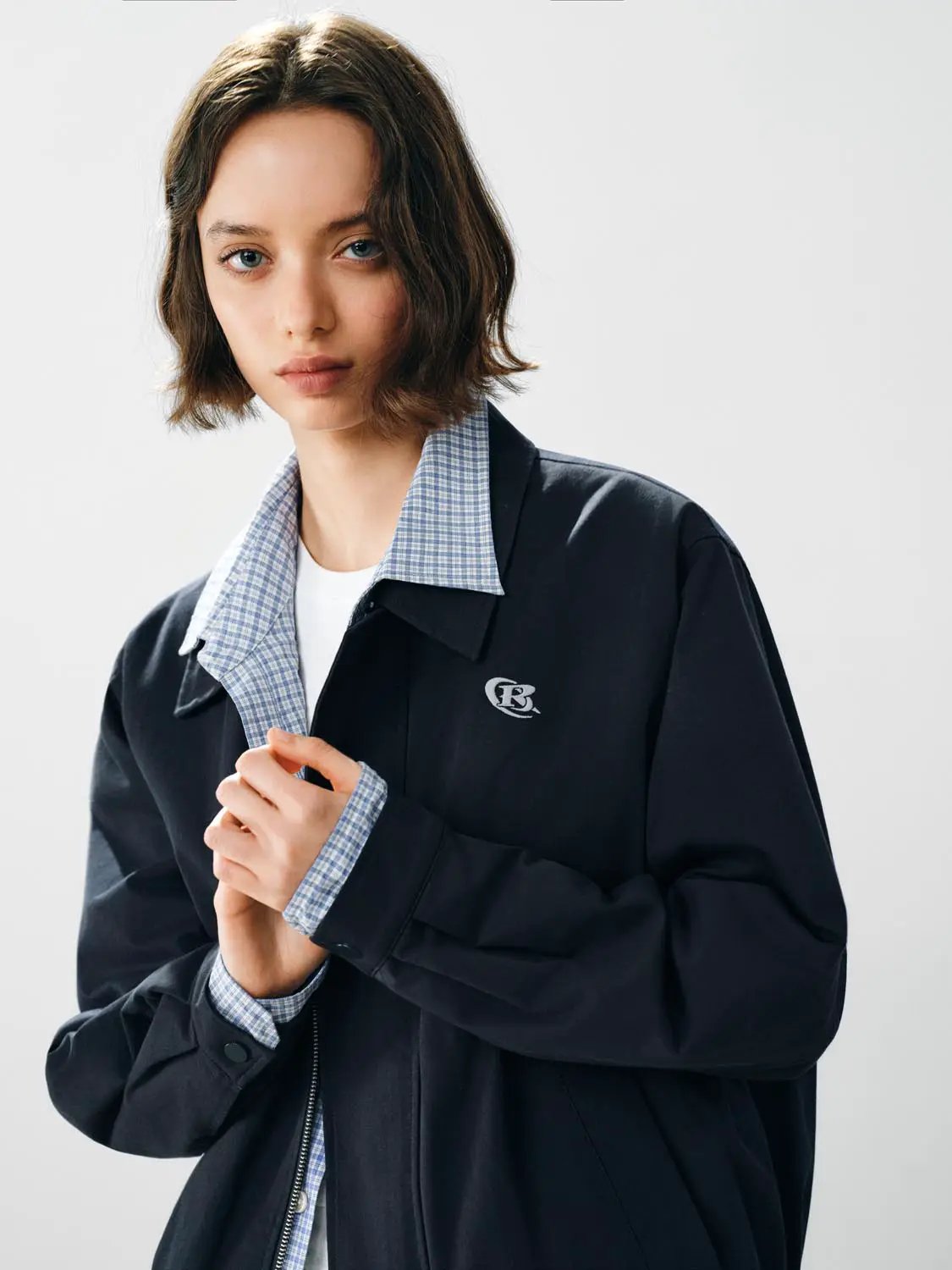 Checked Shirt Collar Cotton Long Sleeve Jacket