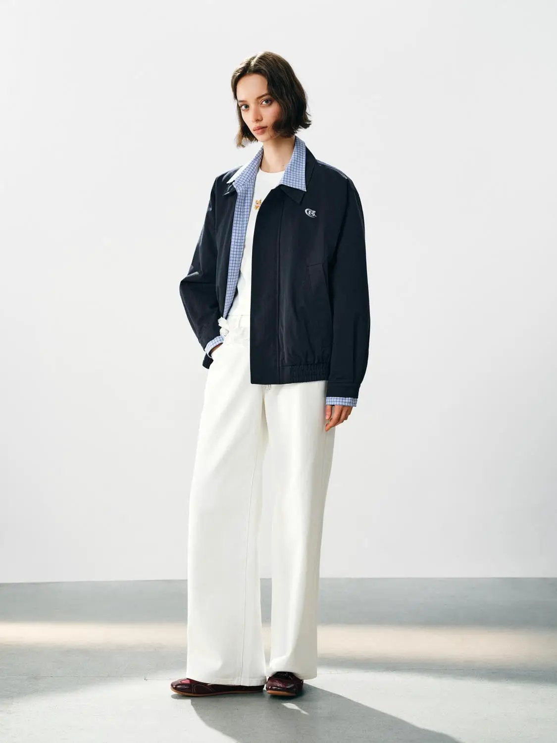 Checked Shirt Collar Cotton Long Sleeve Jacket