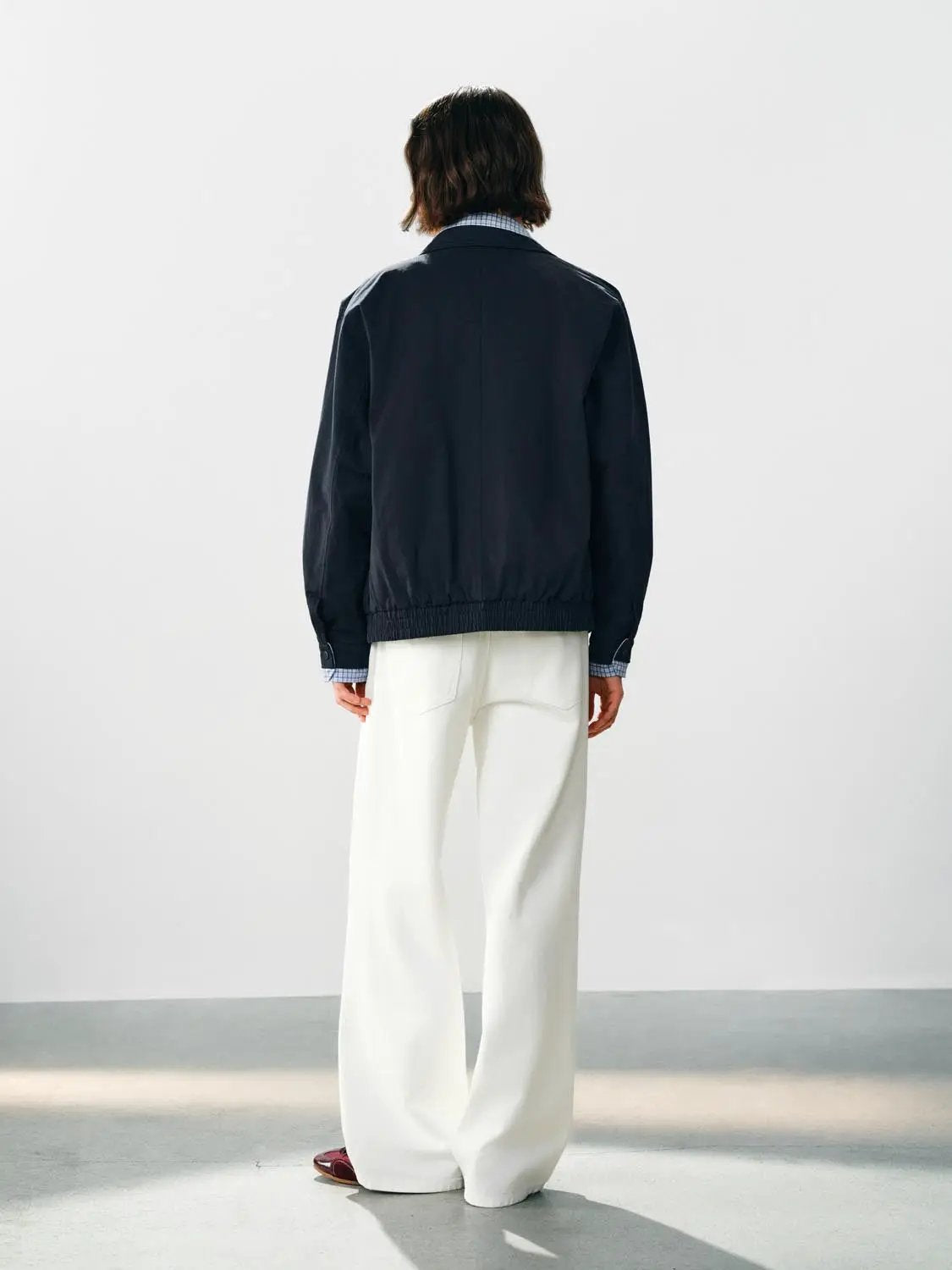 Checked Shirt Collar Cotton Long Sleeve Jacket