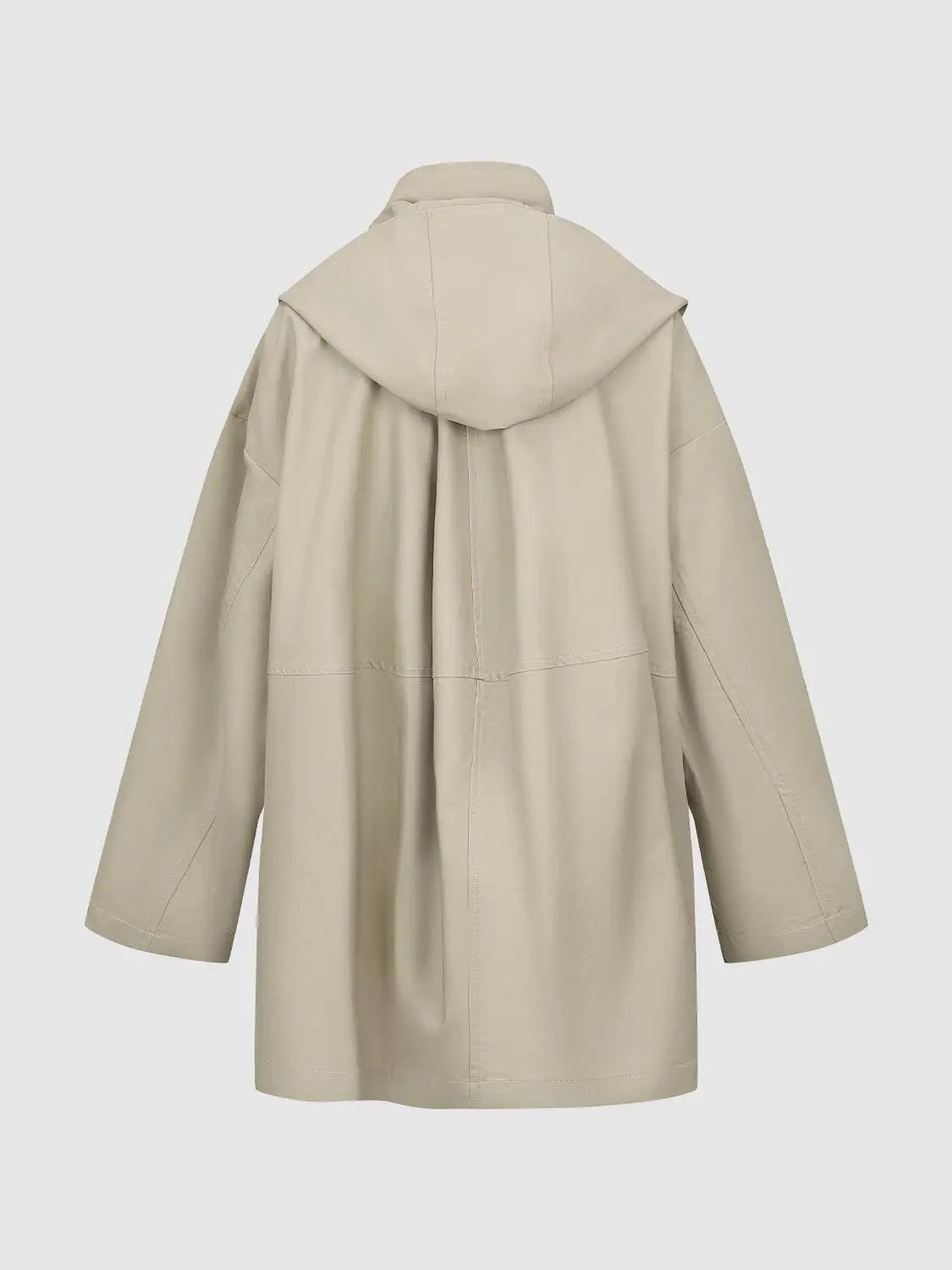 Button Front Hooded Stand Collar Long Sleeve Cotton Trench Coat