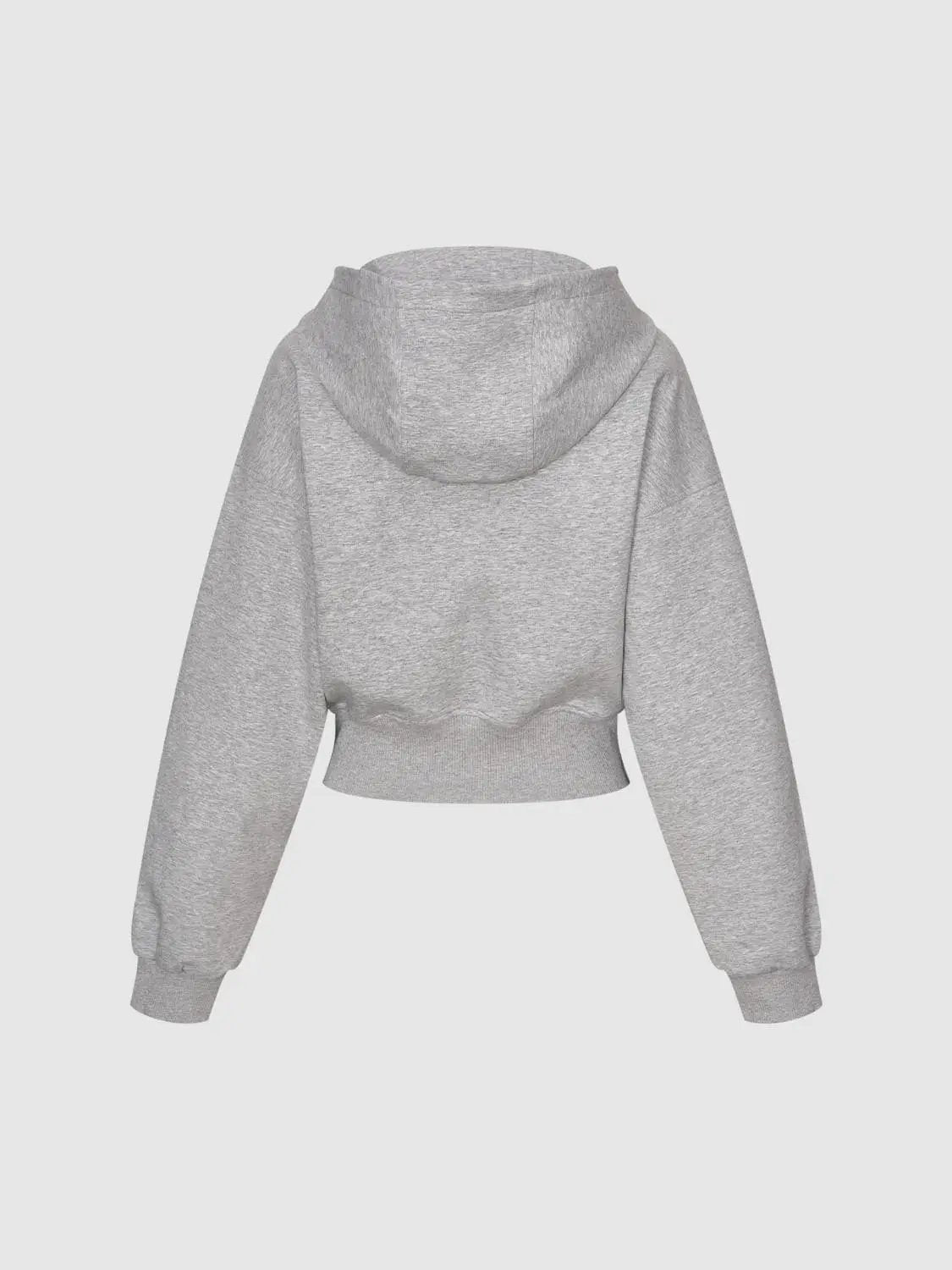 Cropped Number Print Zip Long Sleeve Cotton Blend Hoodie