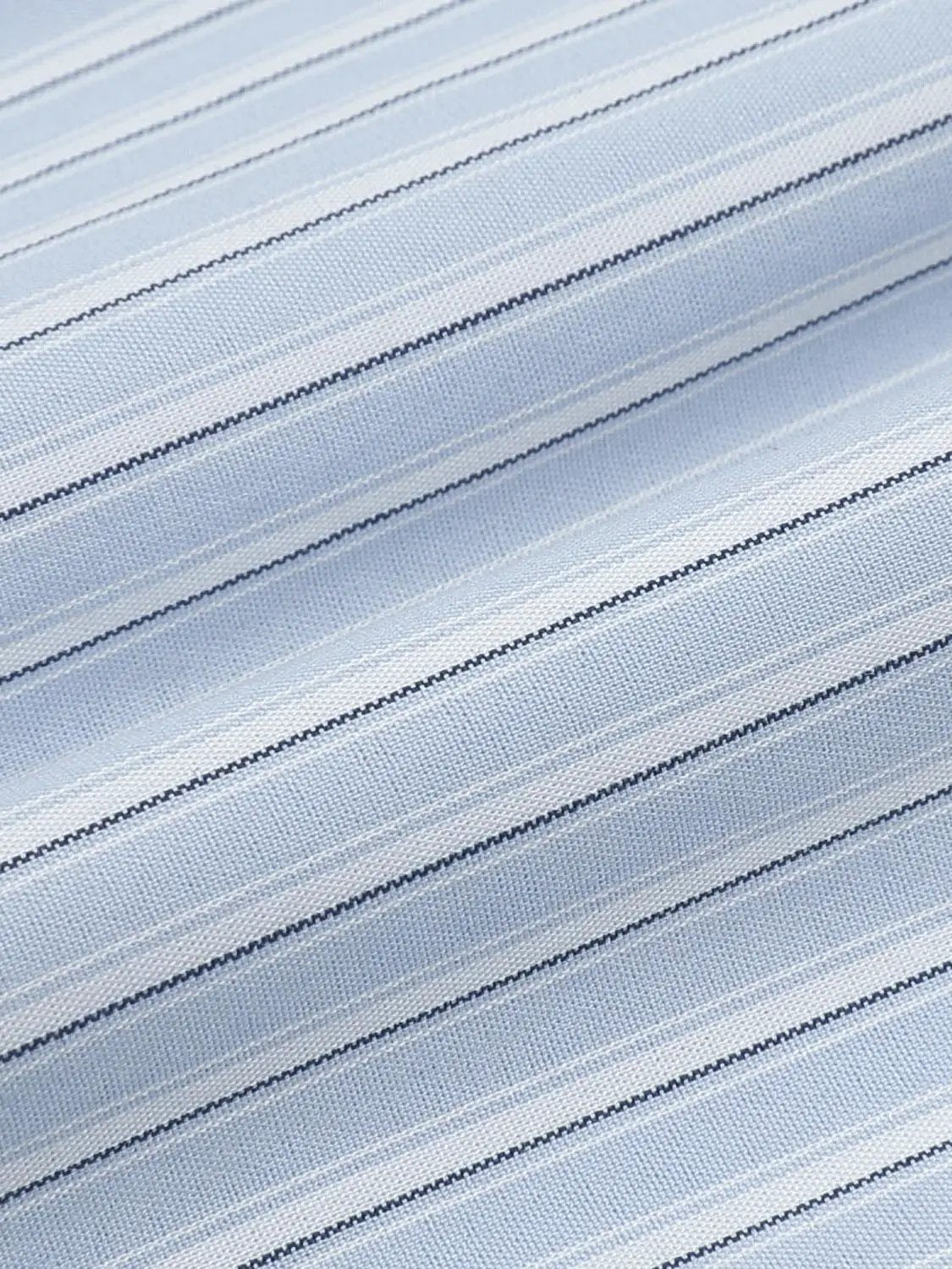 Point Collar Button Front Striped Ruffle Trim Cotton Shirt