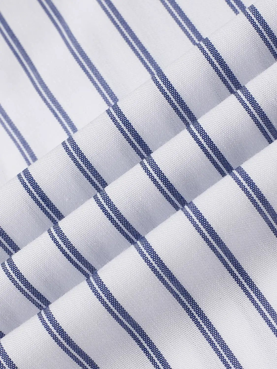 Collared Vertical Stripe Cropped Long Sleeve Cotton Shirt