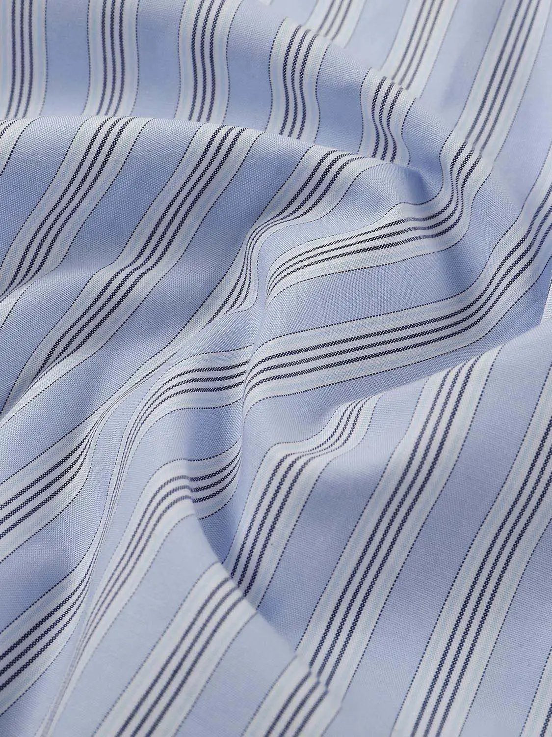Vertical Stripe Puff Sleeve Cotton Shirt