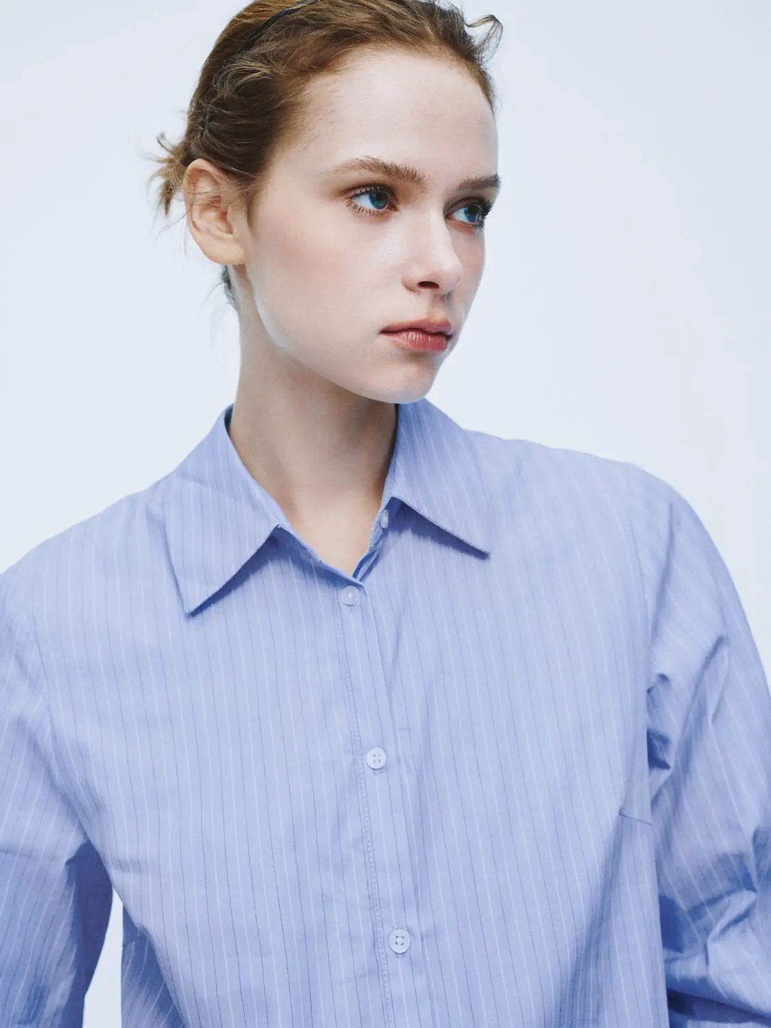 Open Front Ruffle Hem Striped Cotton Long Sleeve Shirt