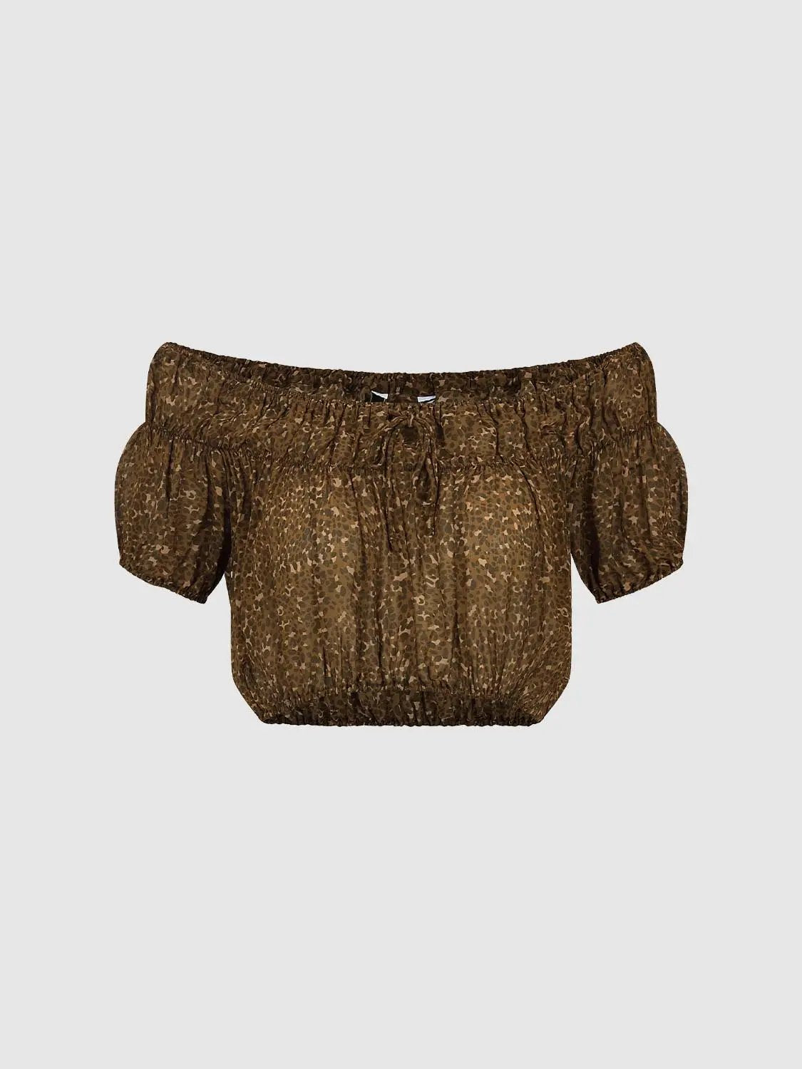 Ruched Animal Print Short Sleeve Blouse