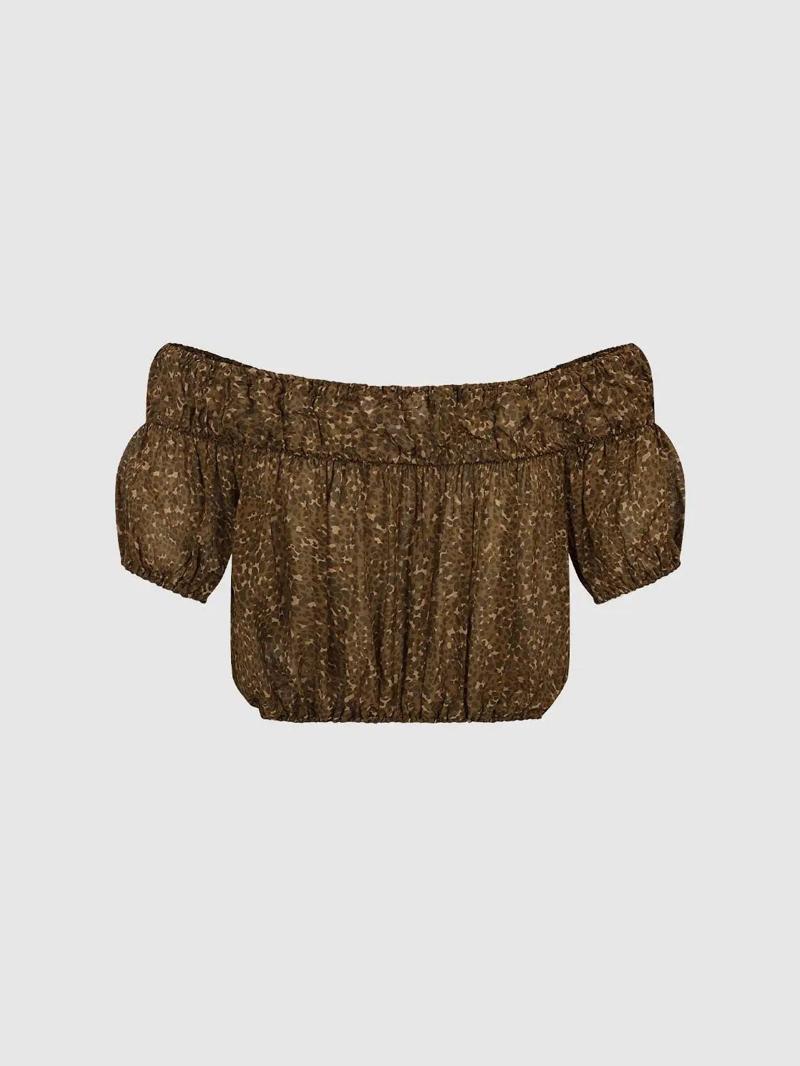 Ruched Animal Print Short Sleeve Blouse