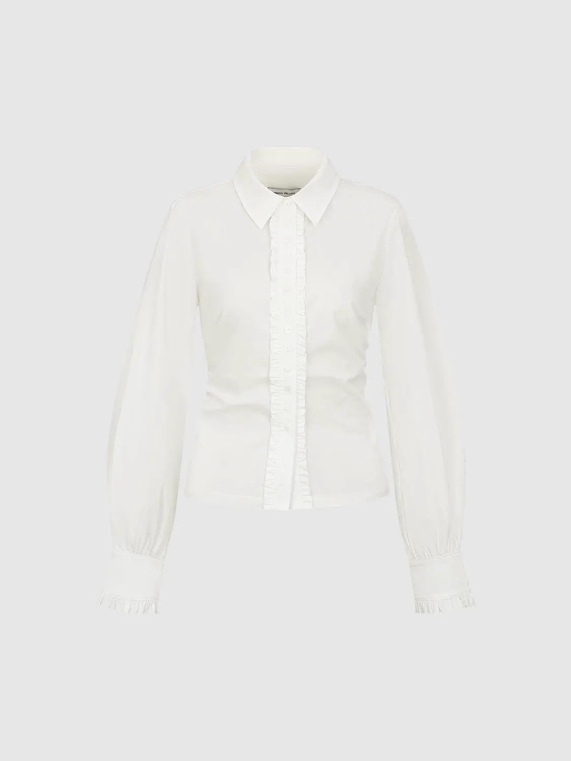 Ruffle Shirt Collar Long Sleeve Cotton Blend Shirt