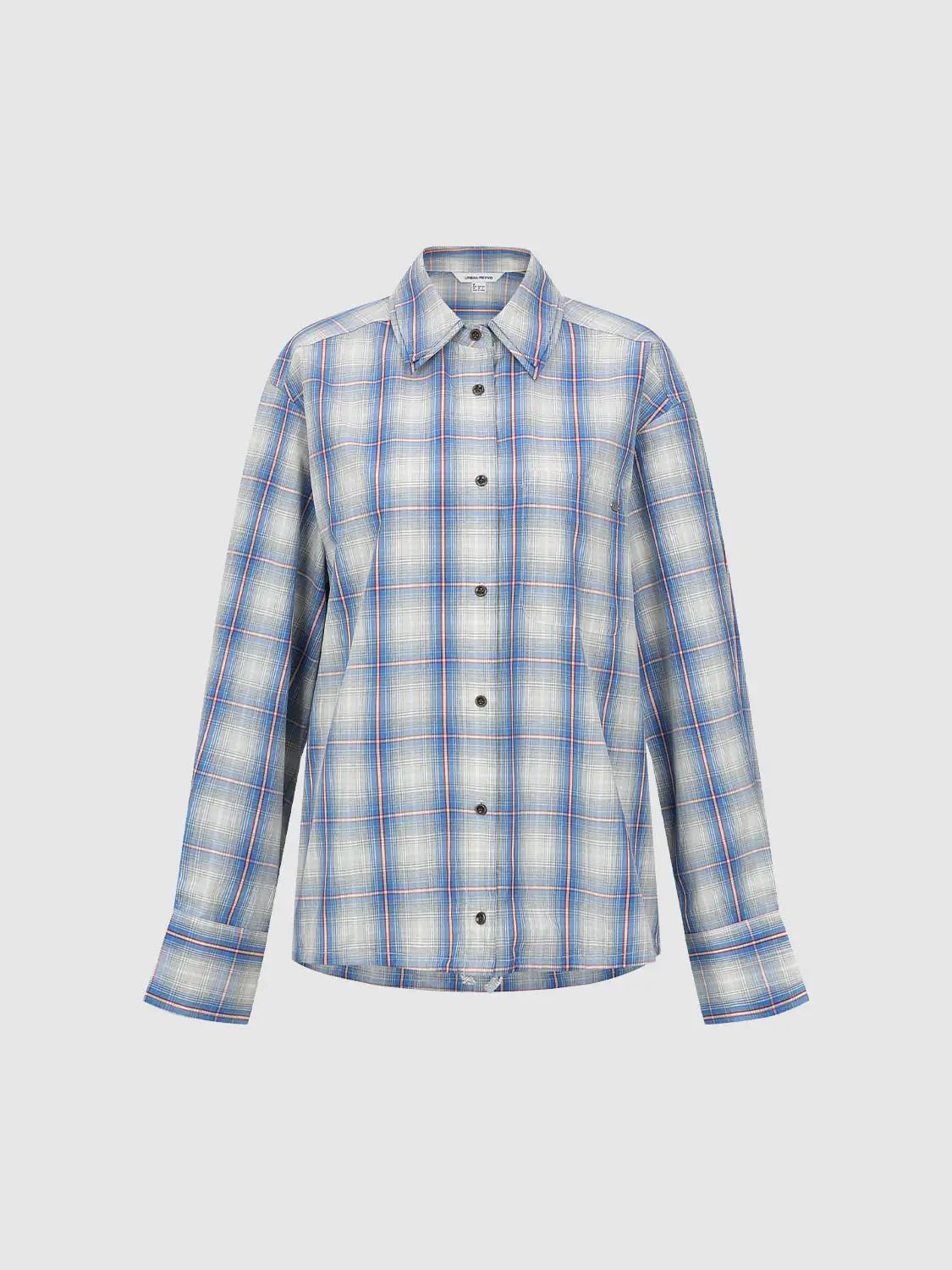 Button Down Checked Oversized Shirt Collar Long Sleeve Cotton Shirt