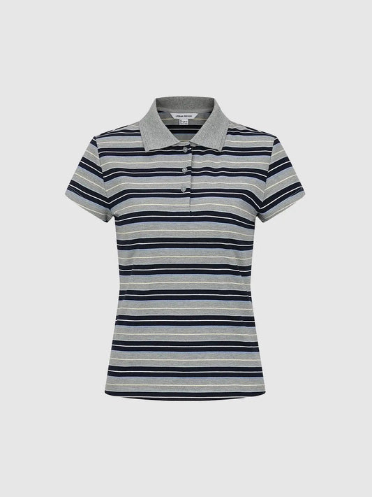 Striped Polo Collar Short Sleeve T-Shirt