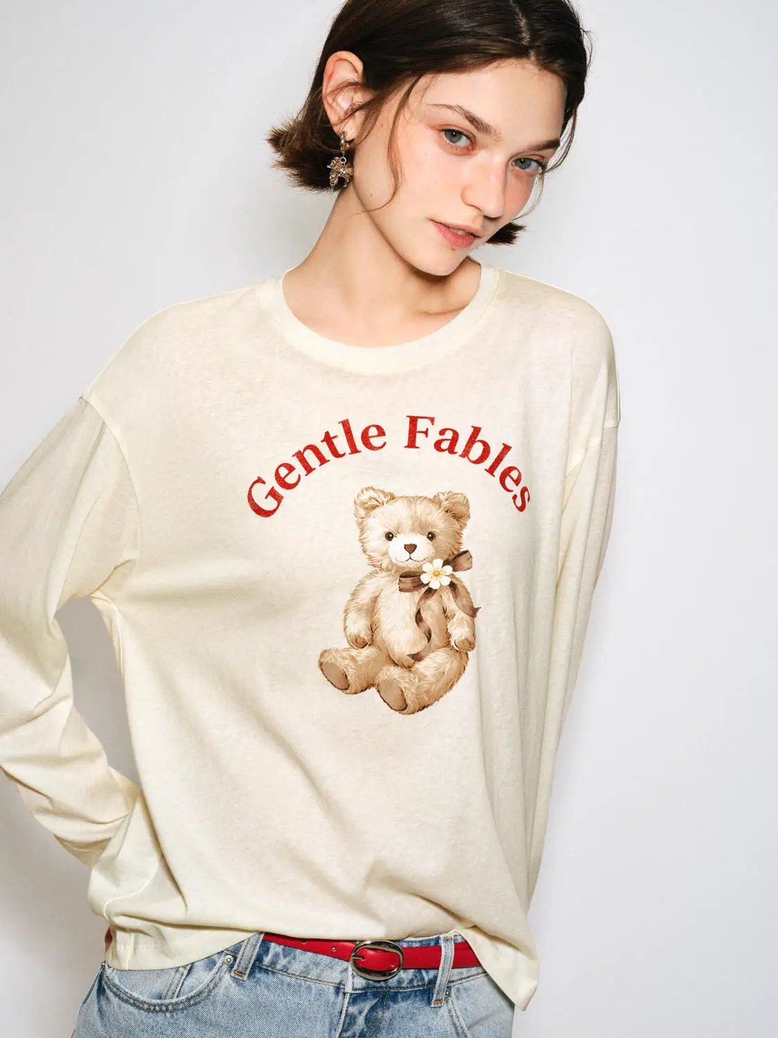 Gentle Fables Teddy Bear Graphic Cotton Blend T-shirt