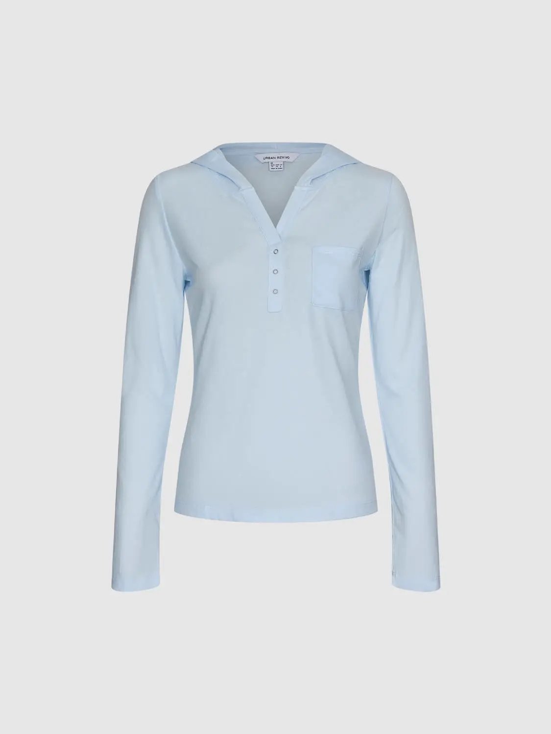 Long Sleeve Henley Pocket Cotton Blend T-shirt