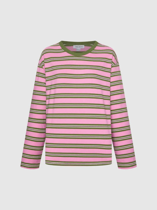 Striped Regular Fit Crew Neck Long Sleeve Cotton T-Shirt
