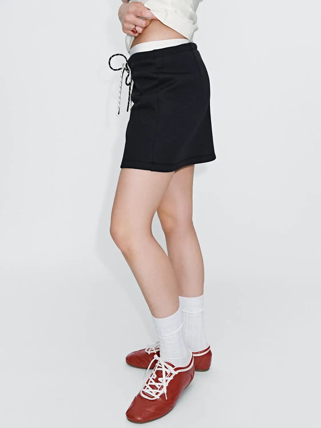 Drawstring Waist, Clean Silhouette Cotton Mini Skirt