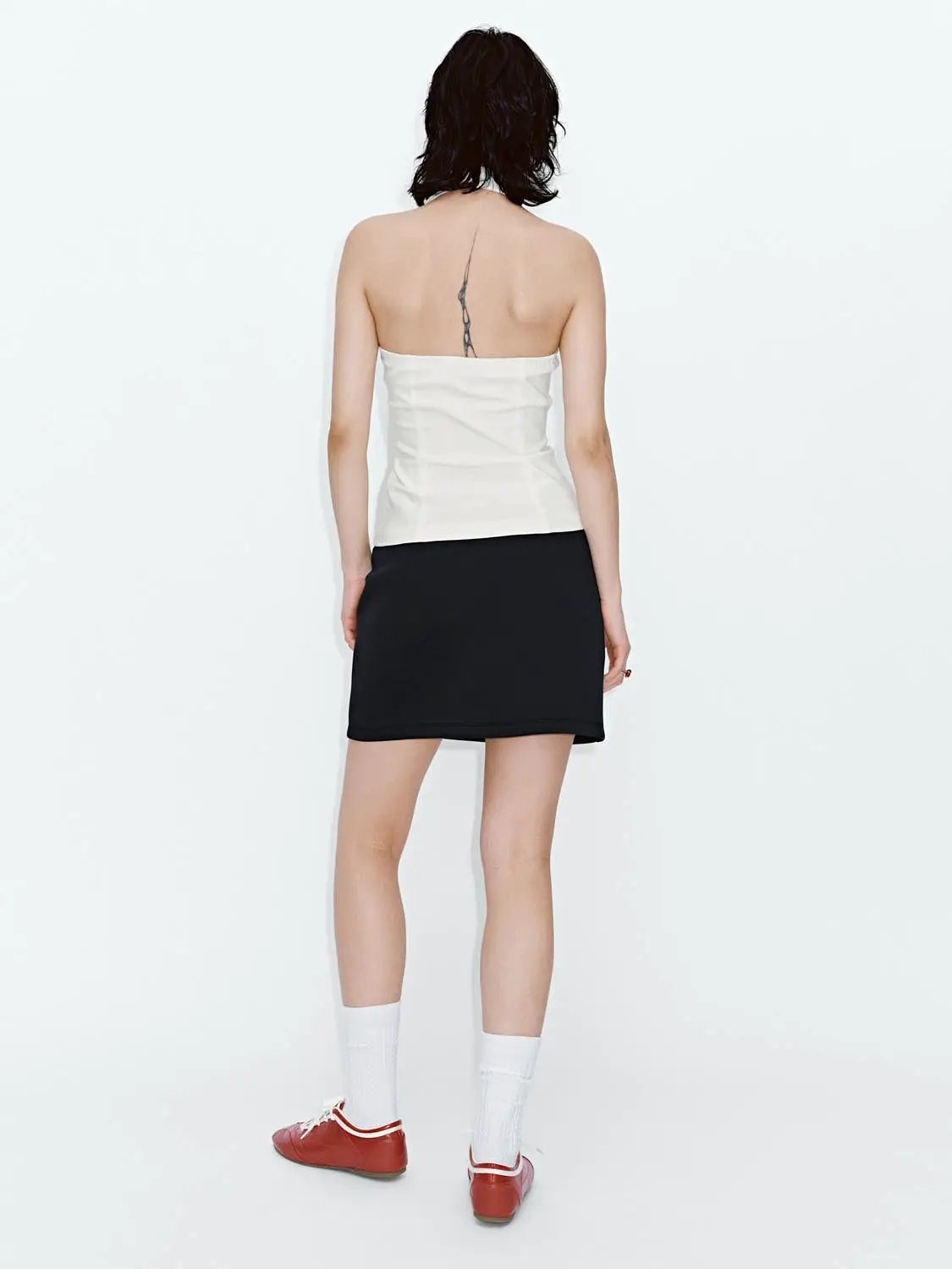 Drawstring Waist, Clean Silhouette Cotton Mini Skirt