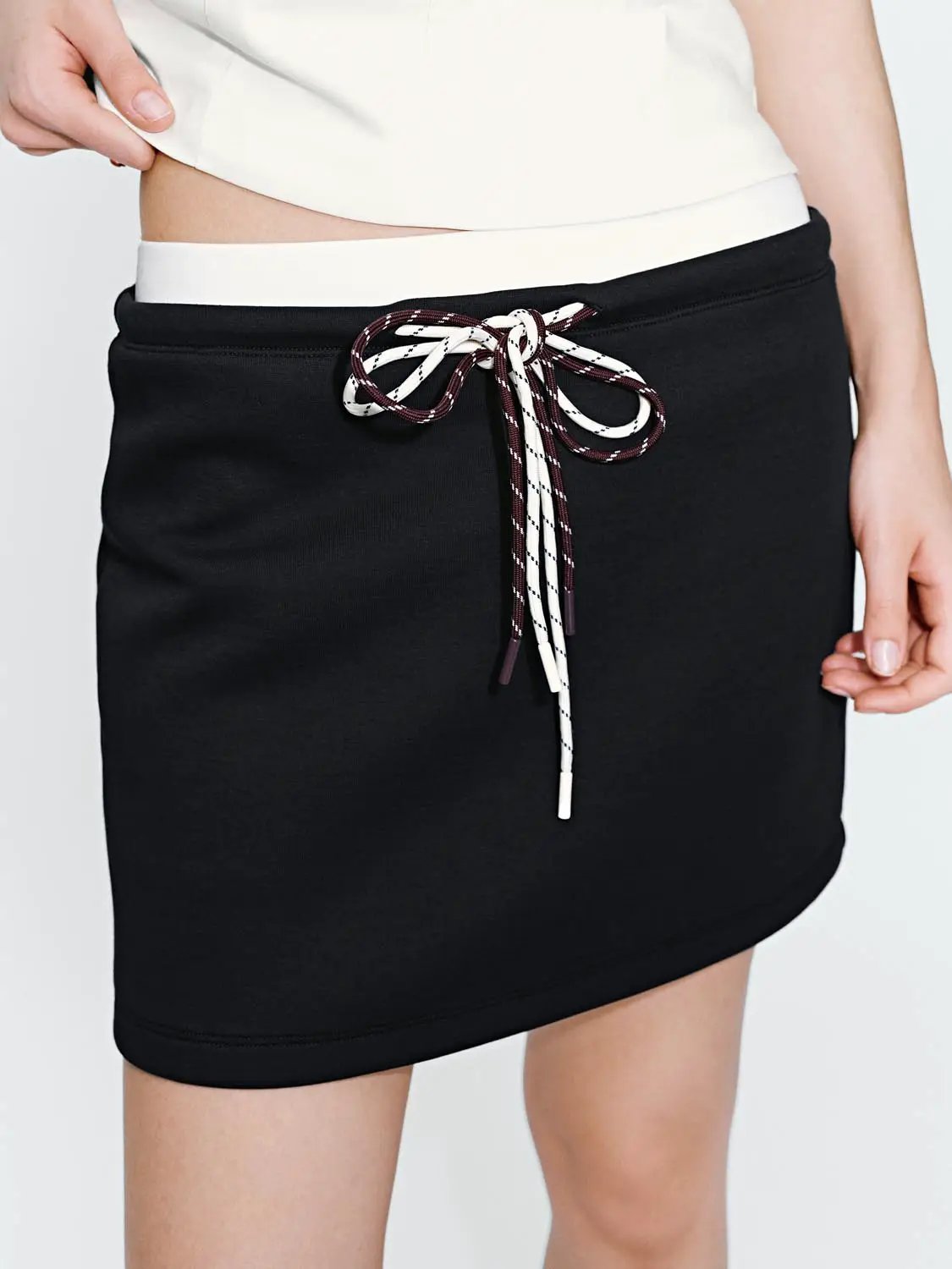 Drawstring Waist, Clean Silhouette Cotton Mini Skirt