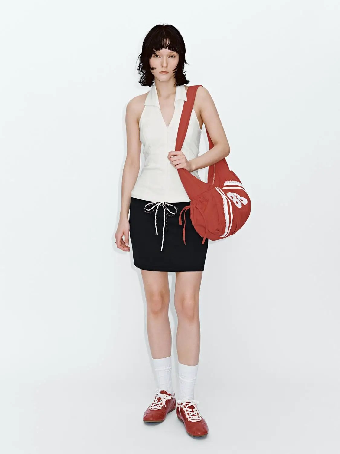 Drawstring Waist, Clean Silhouette Cotton Mini Skirt