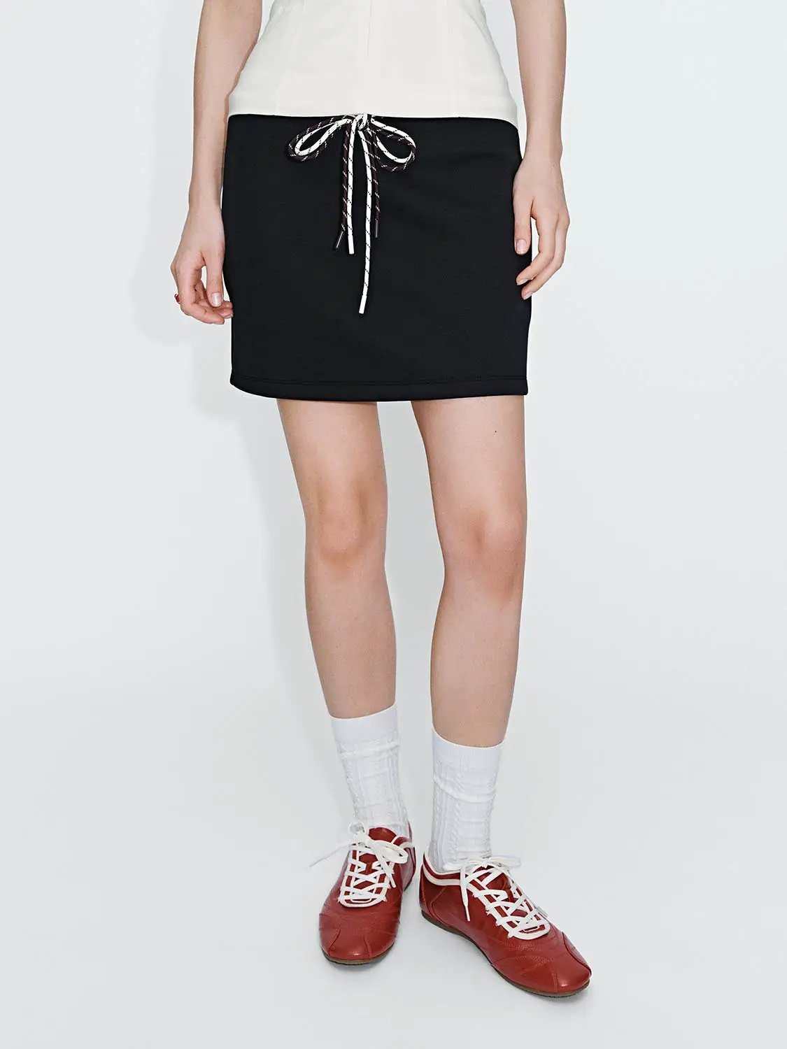 Drawstring Waist, Clean Silhouette Cotton Mini Skirt