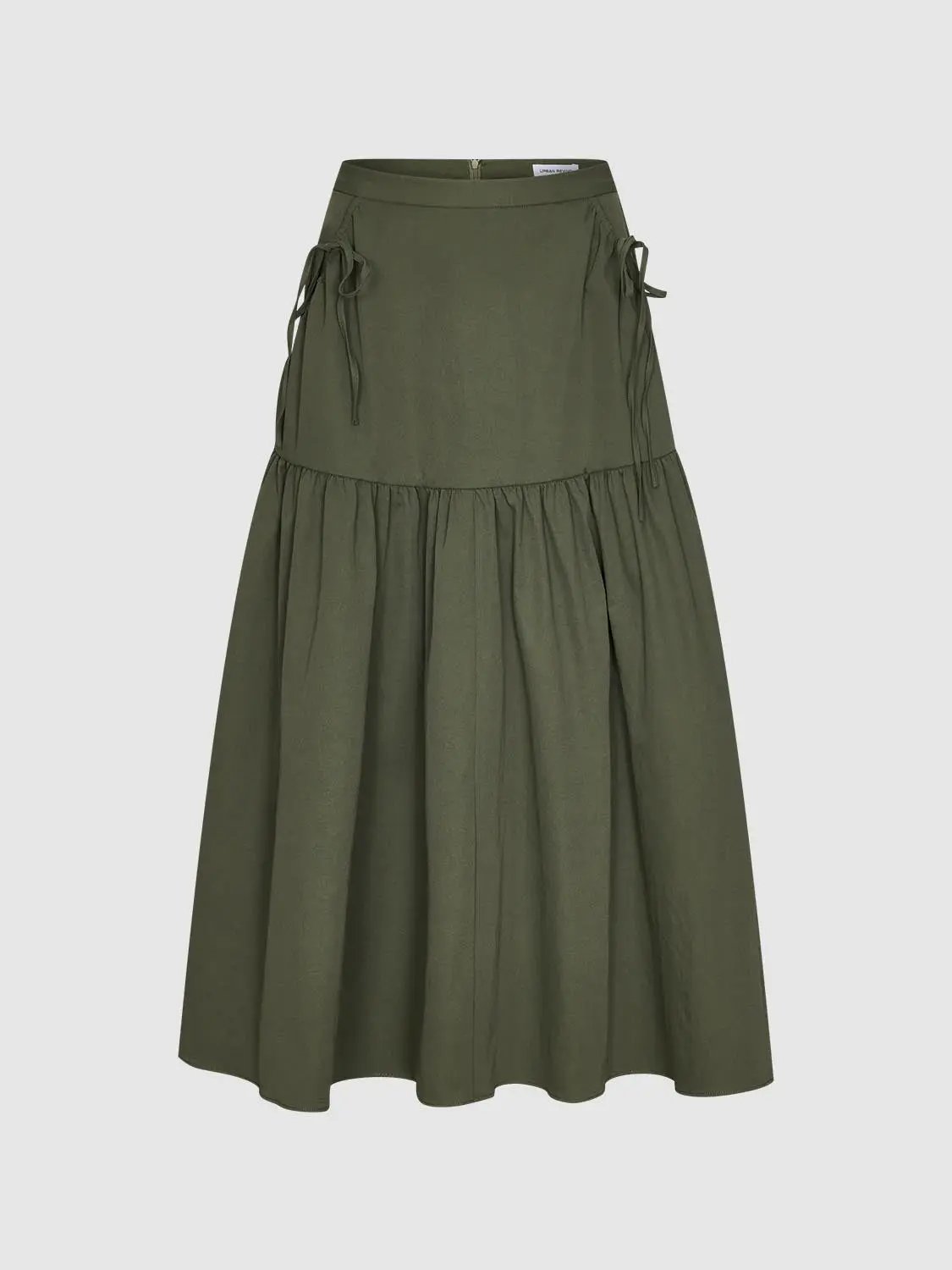 High Waist Bow Drawstring Tiered Ruffle A Line Midi Skirt
