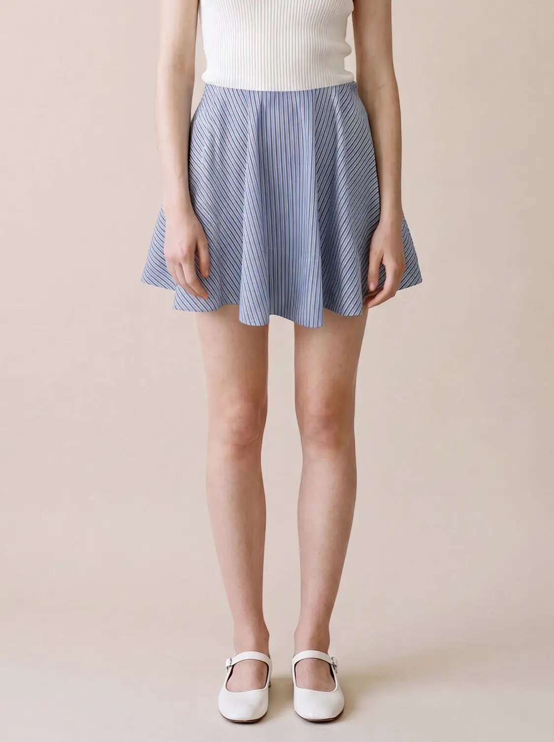 Lightweight Striped Pleated A-Line Cotton Mini Skirt