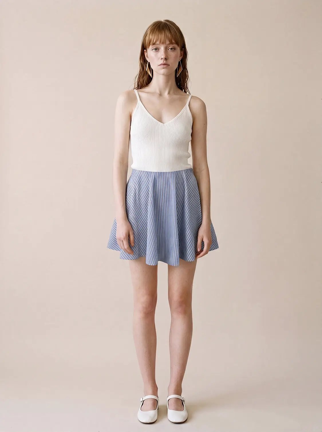 Lightweight Striped Pleated A-Line Cotton Mini Skirt