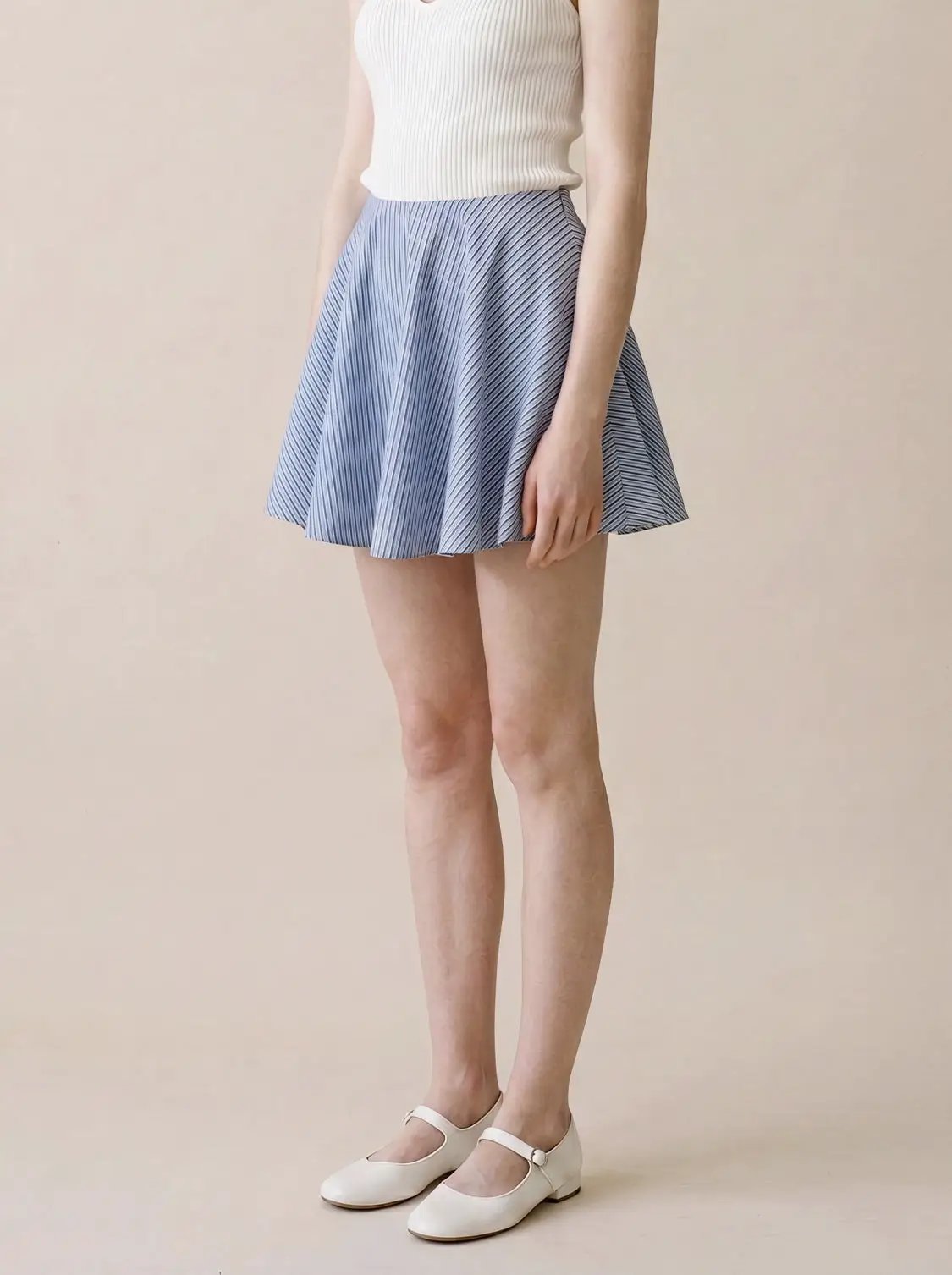 Lightweight Striped Pleated A-Line Cotton Mini Skirt