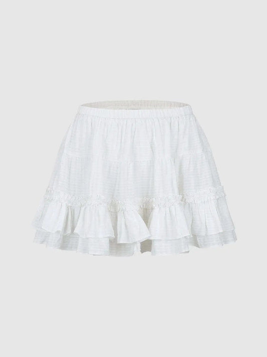 Textured Tiered Ruffle Hem A-line Skirt
