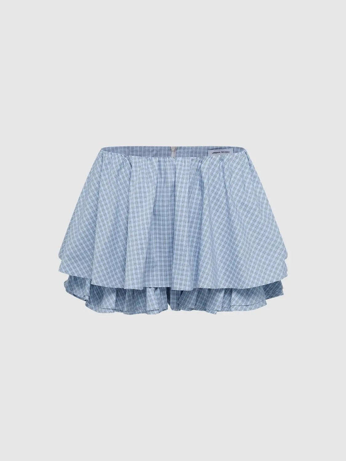 Checked Ruffle Hem A-line Cotton Blend Mini Skirt