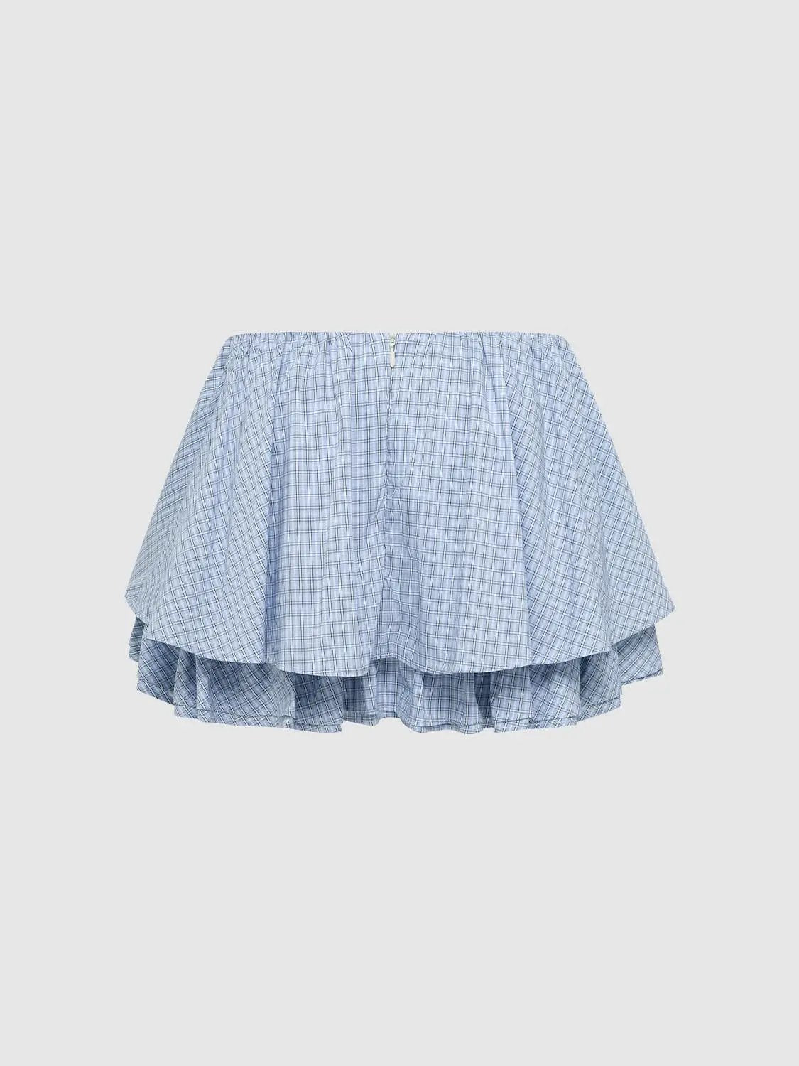 Checked Ruffle Hem A-line Cotton Blend Mini Skirt