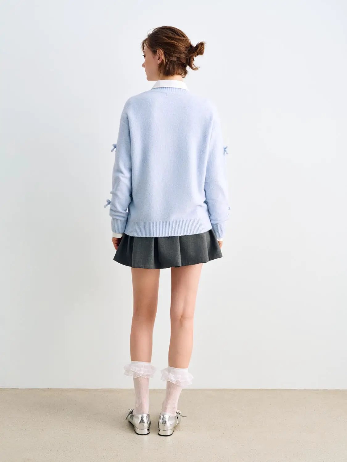 Pleated Herringbone Pattern Skirt