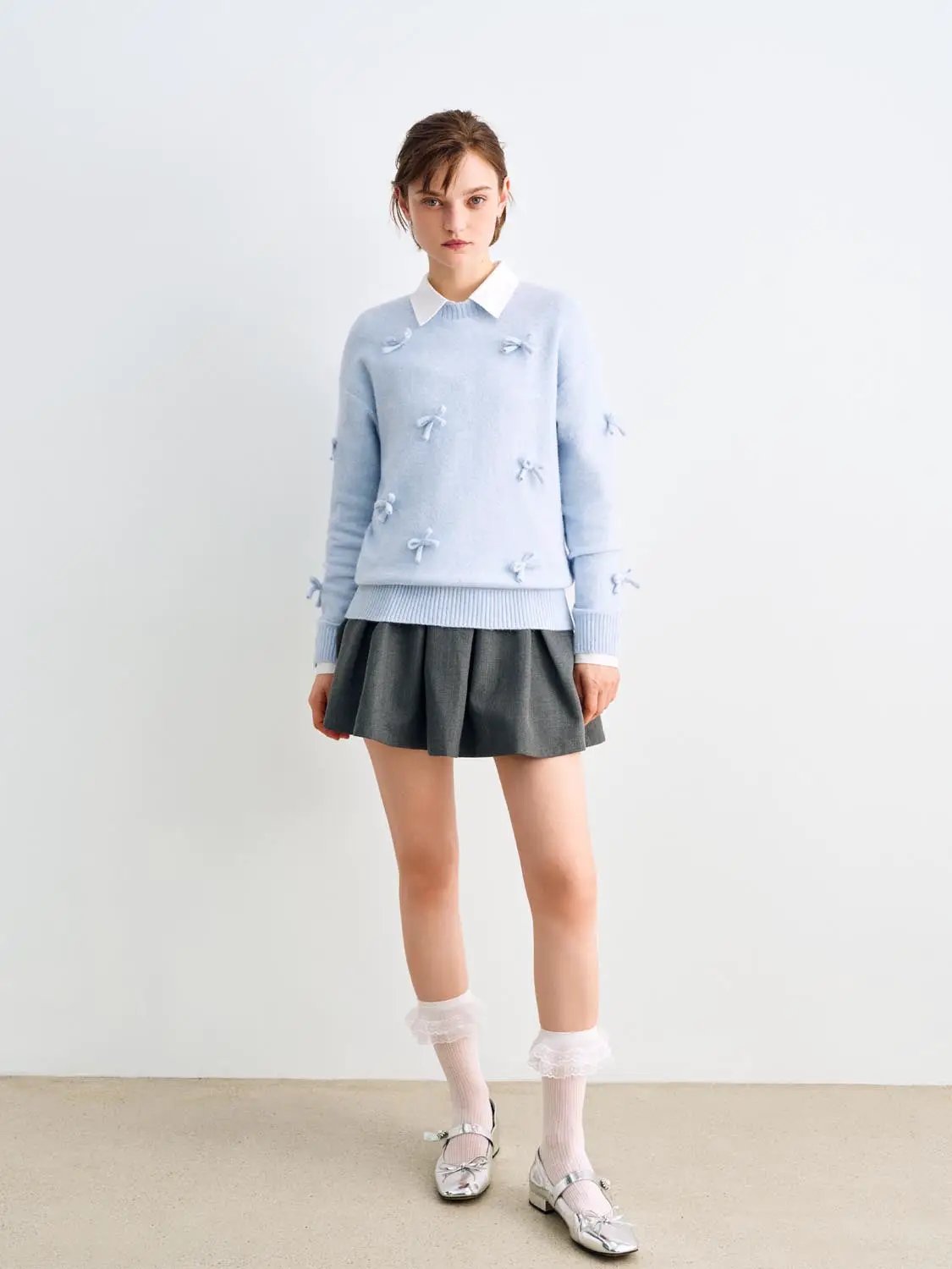 Pleated Herringbone Pattern Skirt