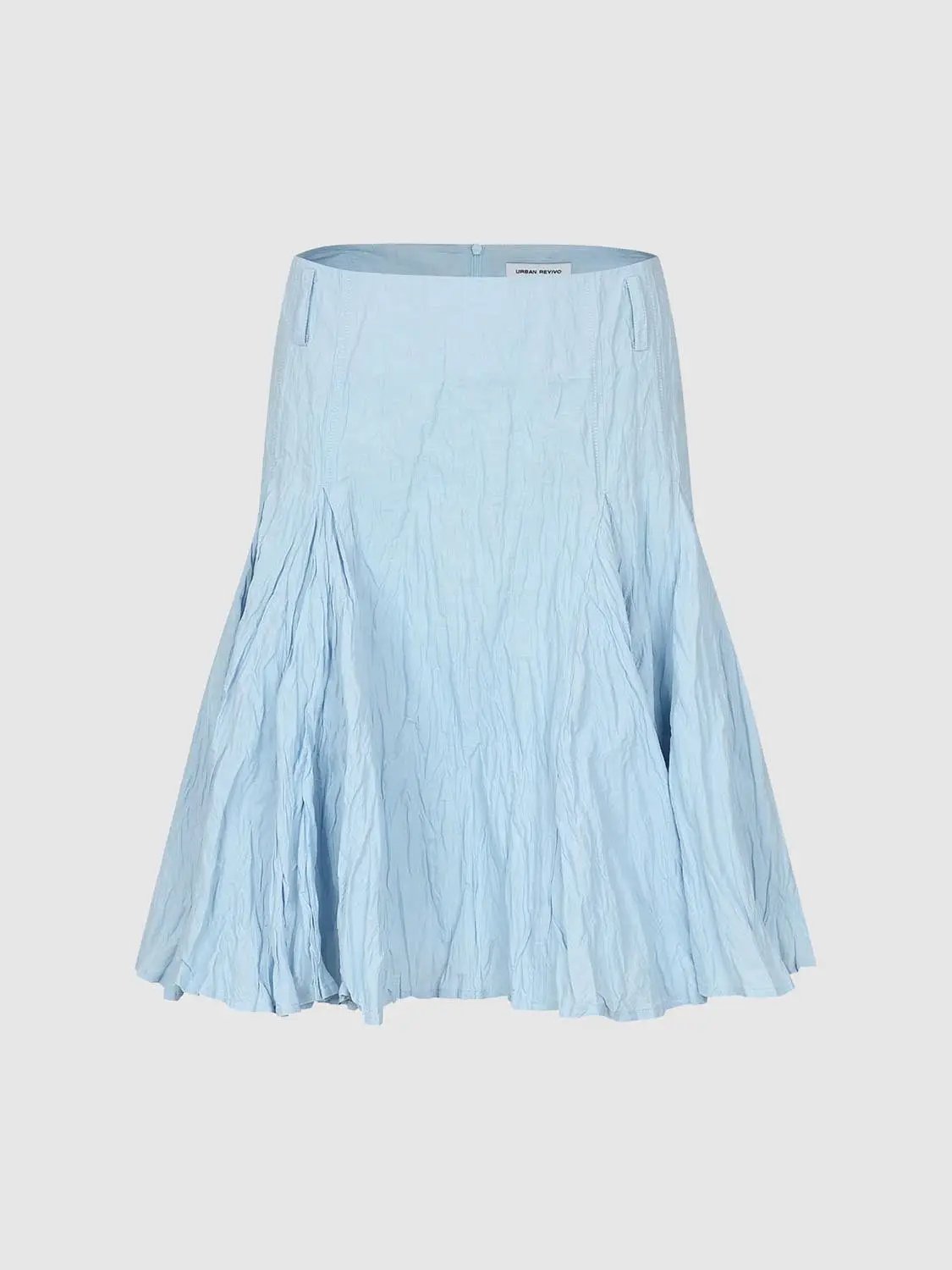 Crinkled Textured A-Line Cotton Blend Midi Skirt
