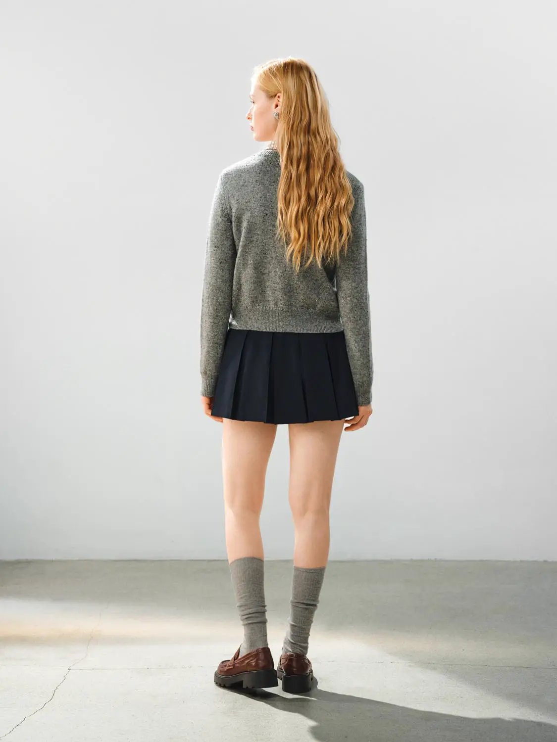 Pleated Bow Checked Waistband A-Line Mini Skirt